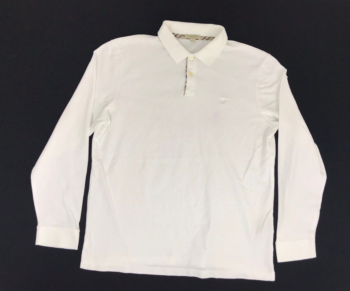 Pre-owned Burberry Vintage  Longsleeve Polo Tee T-shirt Plain Modern In White