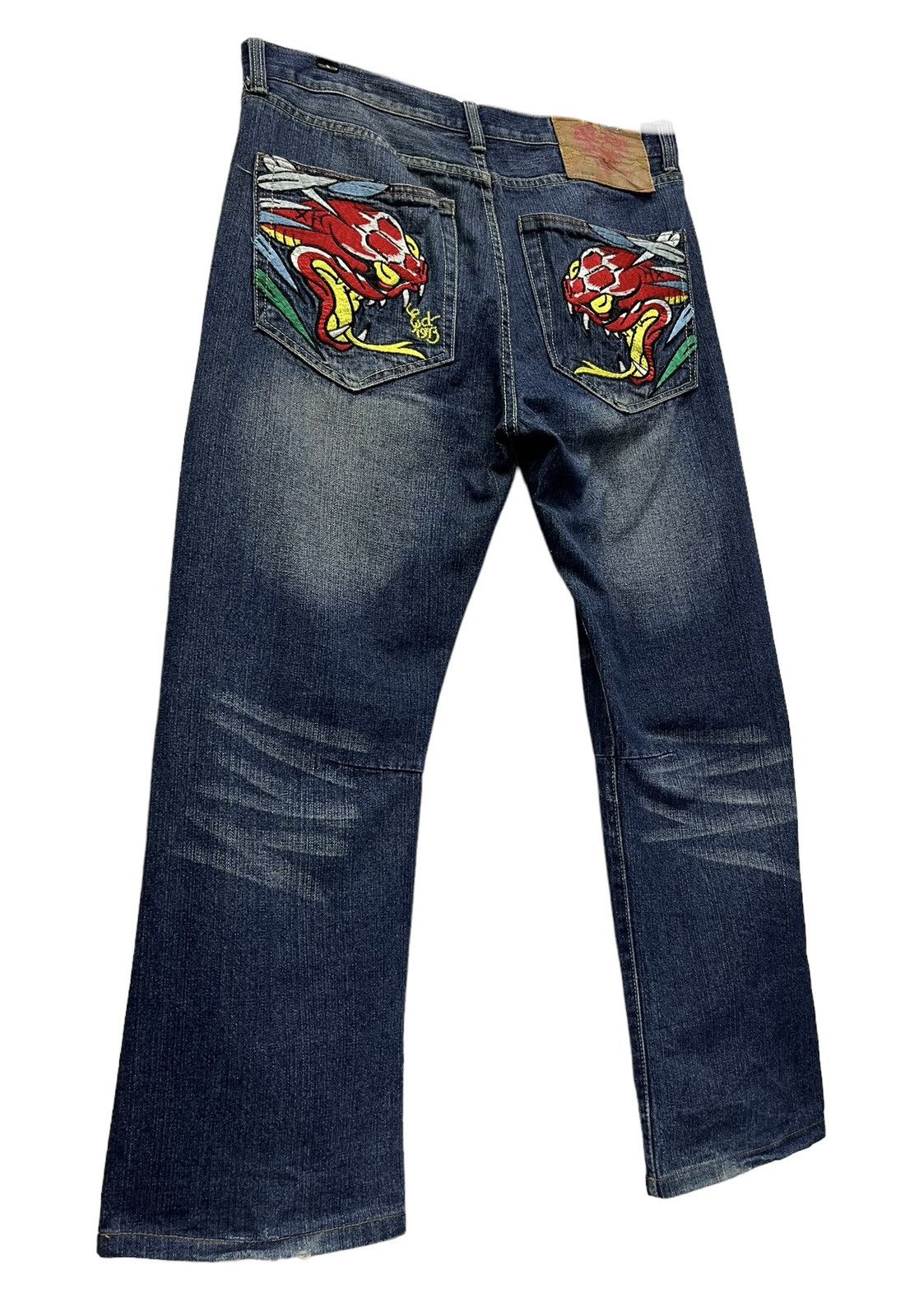 Ed Hardy BINDING NOW🔥ED HARDY Snake & Dragon Embroidered Tattoo Wear Size US 33 - 7 Thumbnail