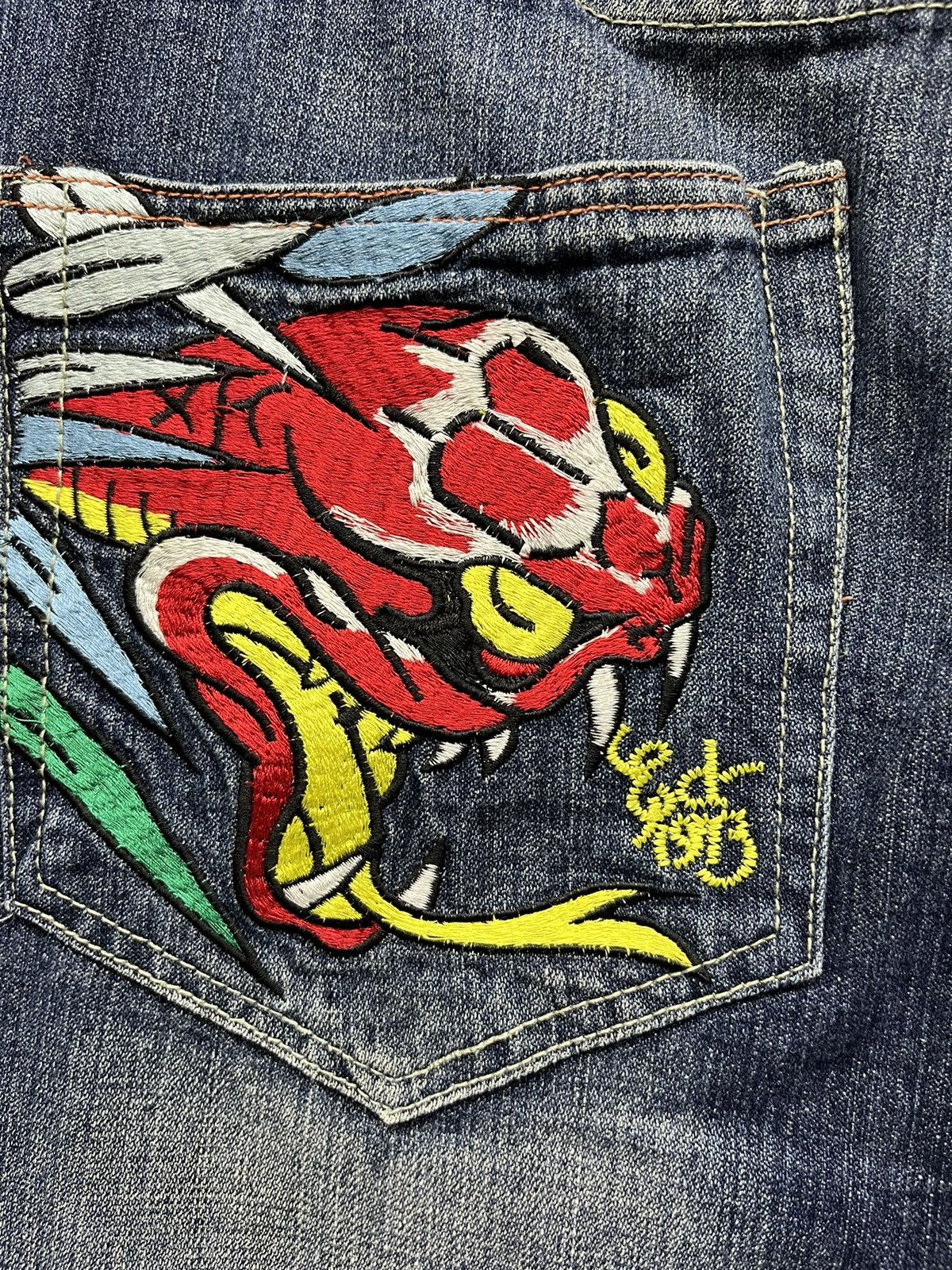 Ed Hardy BINDING NOW🔥ED HARDY Snake & Dragon Embroidered Tattoo Wear Size US 33 - 9 Thumbnail