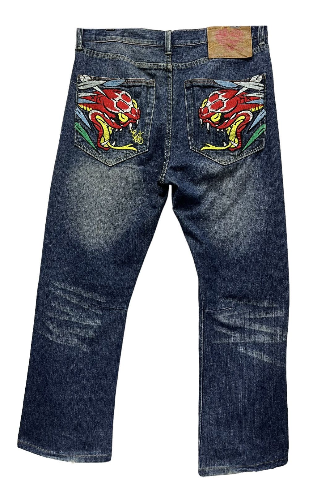Ed Hardy BINDING NOW🔥ED HARDY Snake & Dragon Embroidered Tattoo Wear Size US 33 - 8 Thumbnail