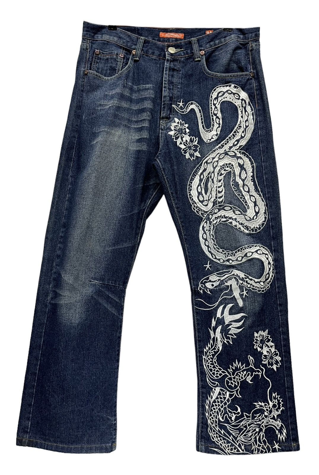 Ed Hardy BINDING NOW🔥ED HARDY Snake & Dragon Embroidered Tattoo Wear Size US 33 - 2 Thumbnail