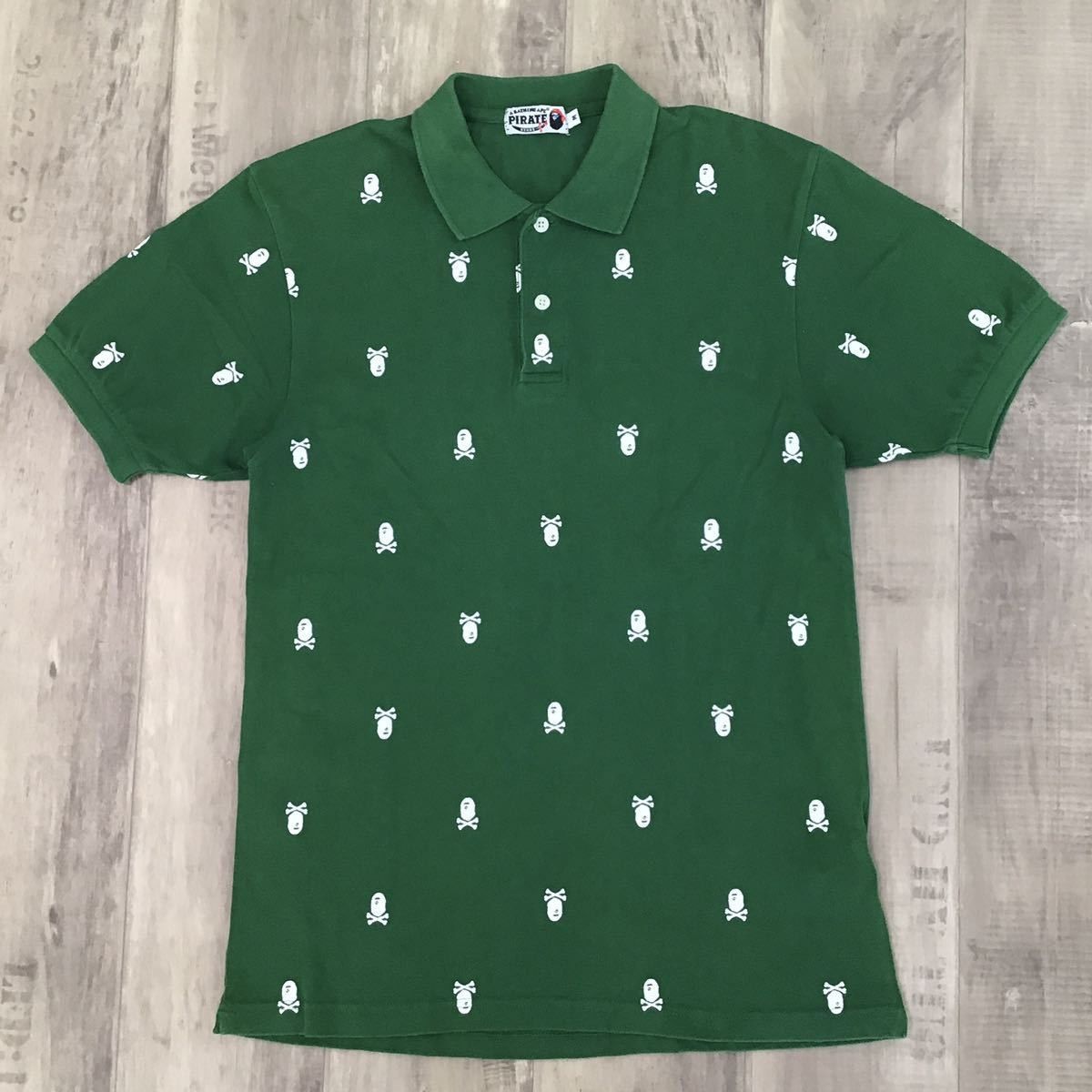 Pre-owned Bape Pirate Store Limited  Head Cross Born Polo Shirt In Green