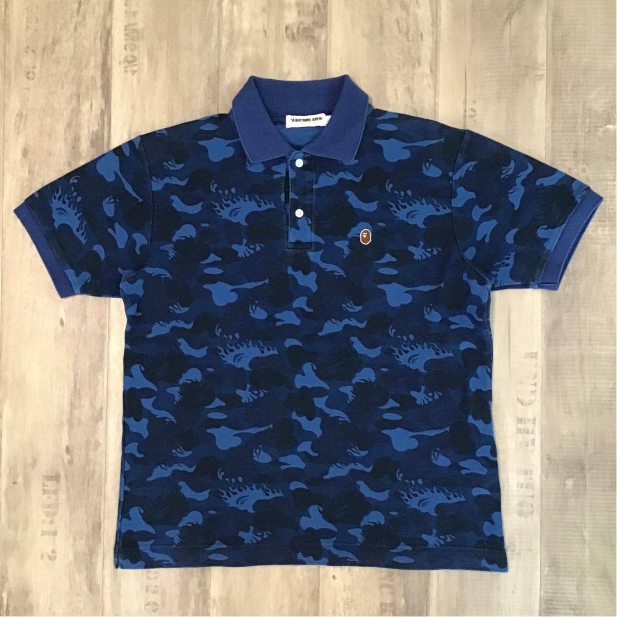 image of Bape Fire Camo Polo Shirt Blue Camo Flame Nigo Ape, Men's (Size Medium)