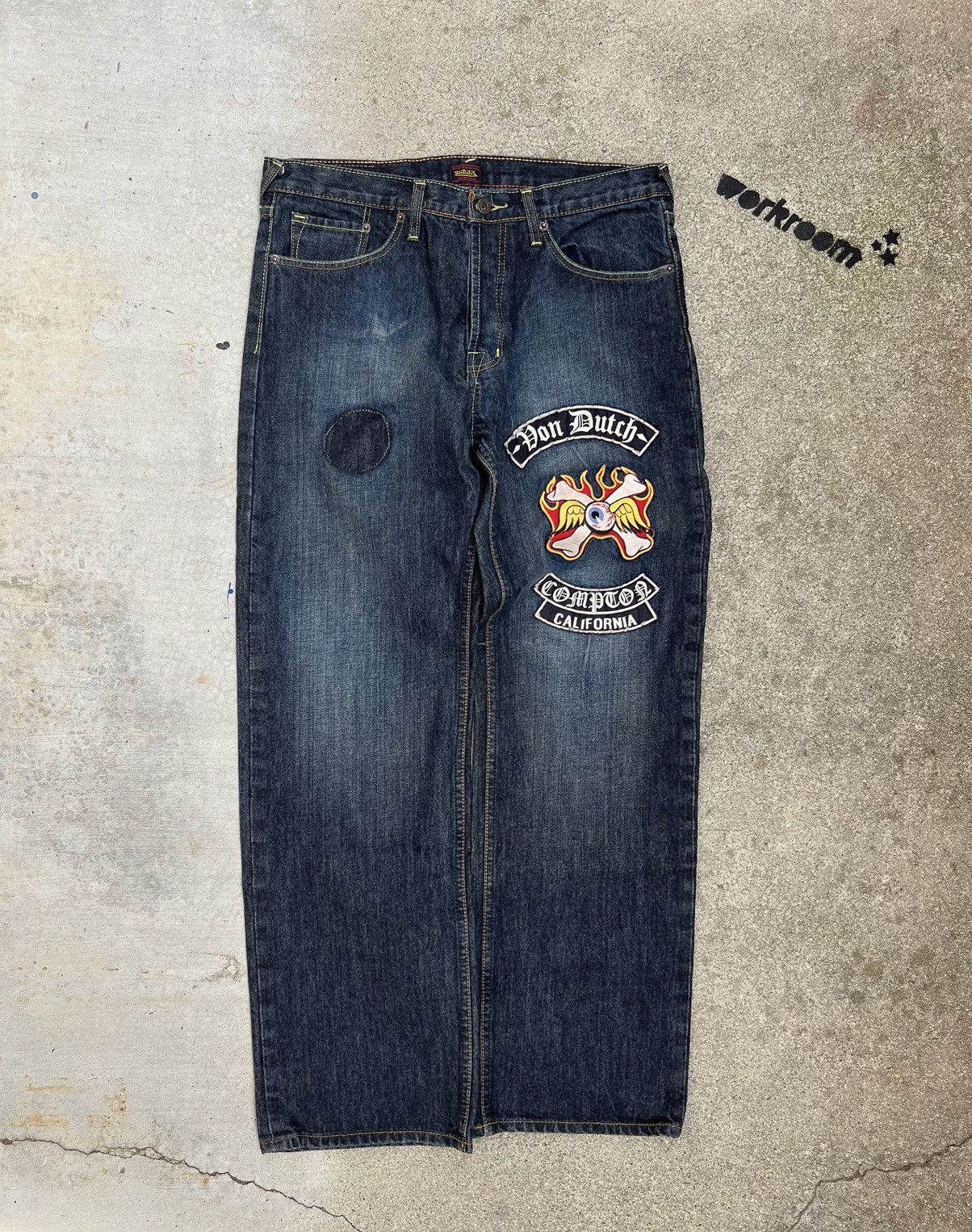 image of Vintage 90's Von Dutch La Compton Denim Pants, Men's (Size Large)