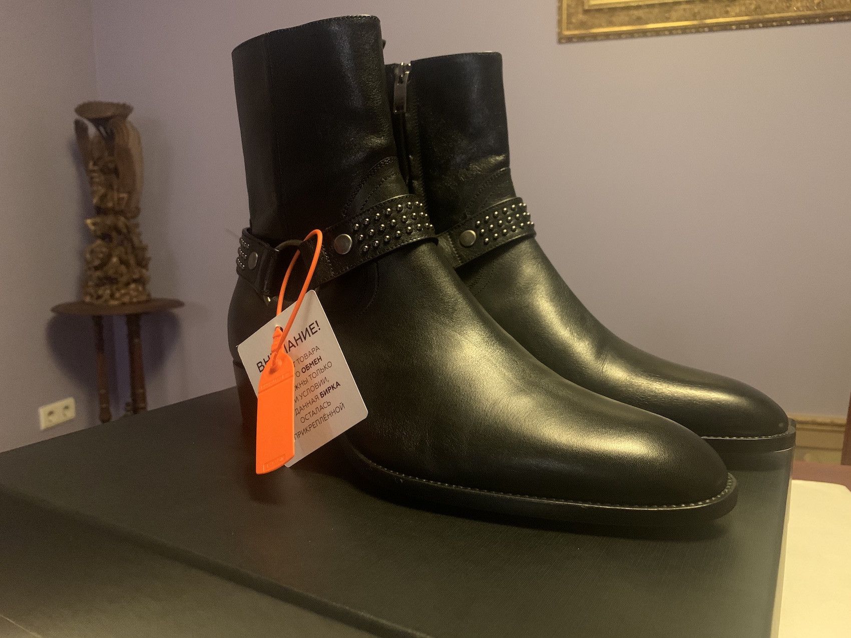 image of Saint Laurent Paris Fw'19 Boots Wyatt Harness Studded in Black, Men's (Size 8)