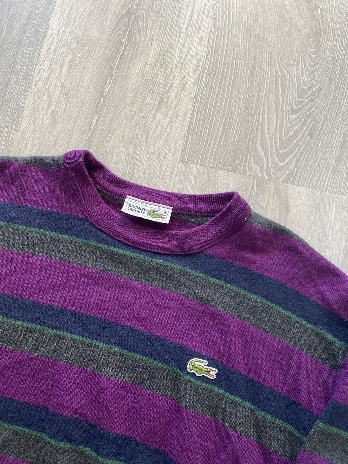Lacoste × Vintage Lacoste vintage Purple striped sweater small logo Size US S / EU 44-46 / 1 - 2 Thumbnail