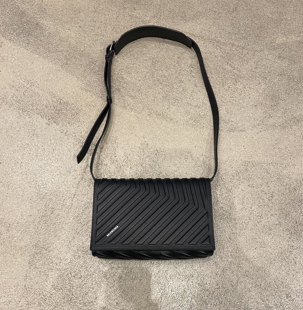 image of Balenciaga Car Leather Crossbody Messenger Flap Bag in Black, Men's