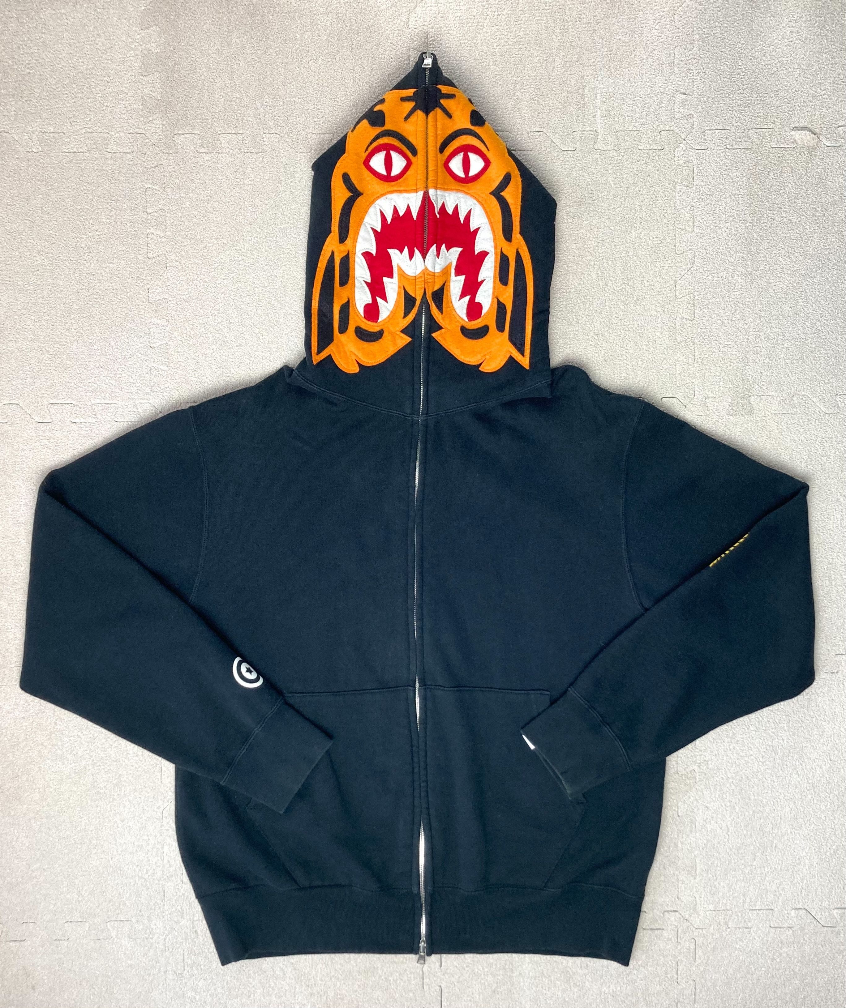 image of Bape Black Tiger Shark Full Zip Hoodie Size M VTG Japan, Men's
