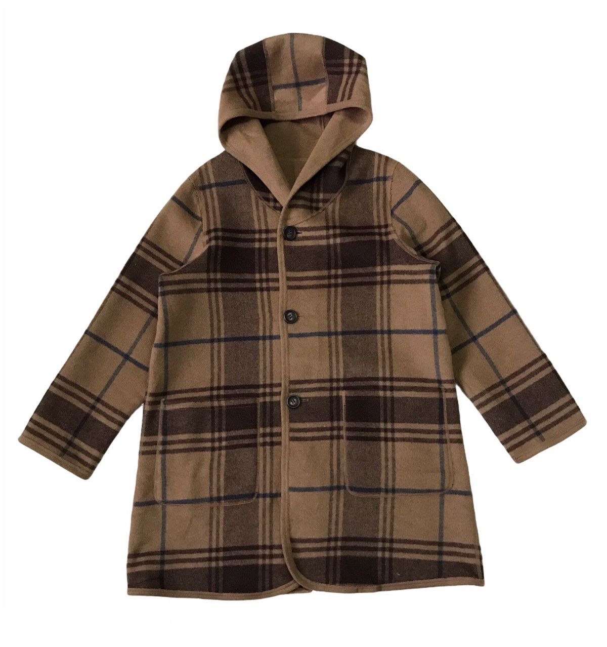 Japanese Brand Self Service Reversable Checkered Wool Blend Jacket Hooded Size US M / EU 48-50 / 2 - 1 Thumbnail