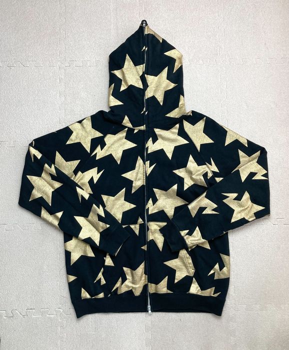 Bape Bape Black Gold Bapesta Star Logo Full Zip Hoodie Size L