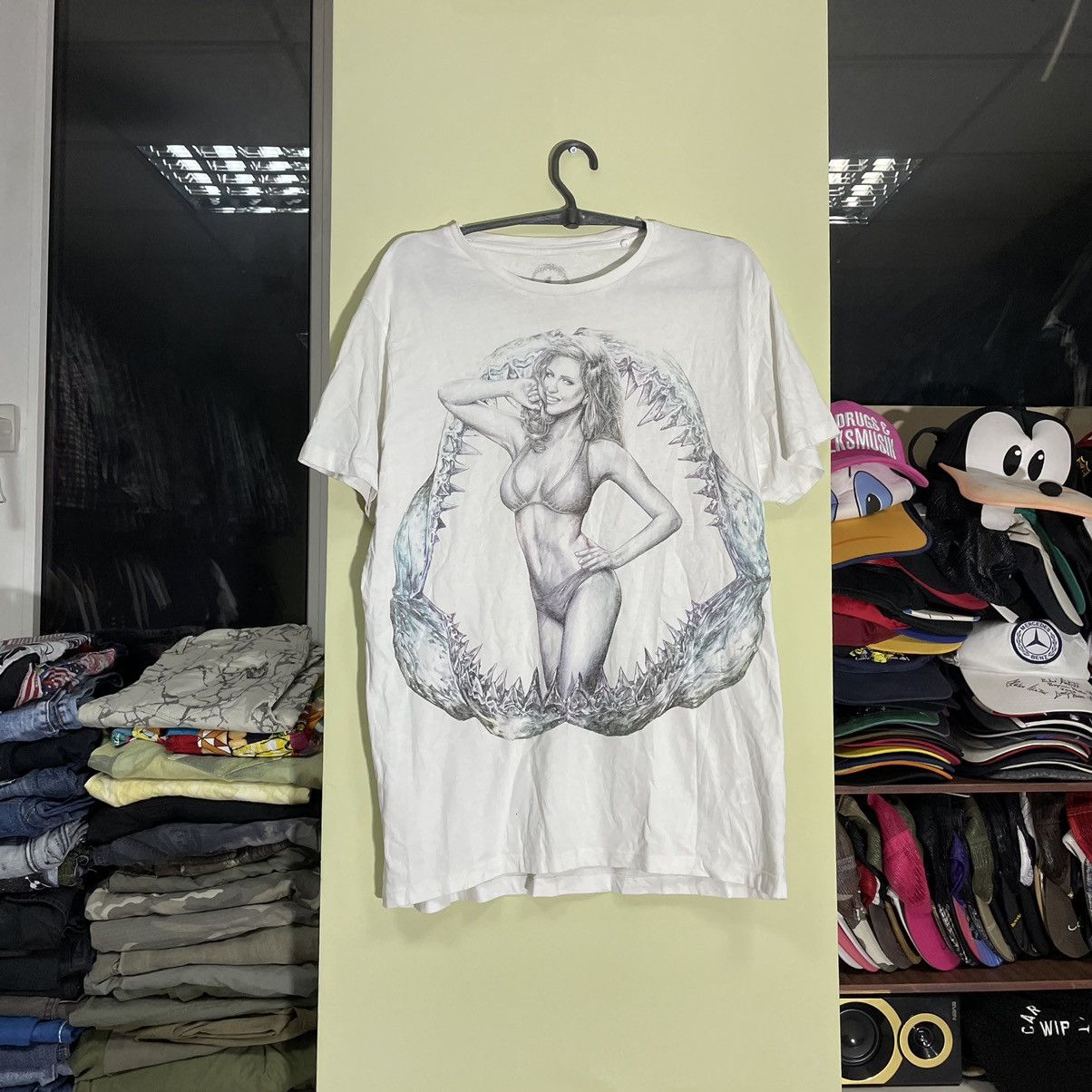 image of 90's Adult “ Sexy Las Vegas Babe” Art Humor Tee in White, Men's (Size Medium)