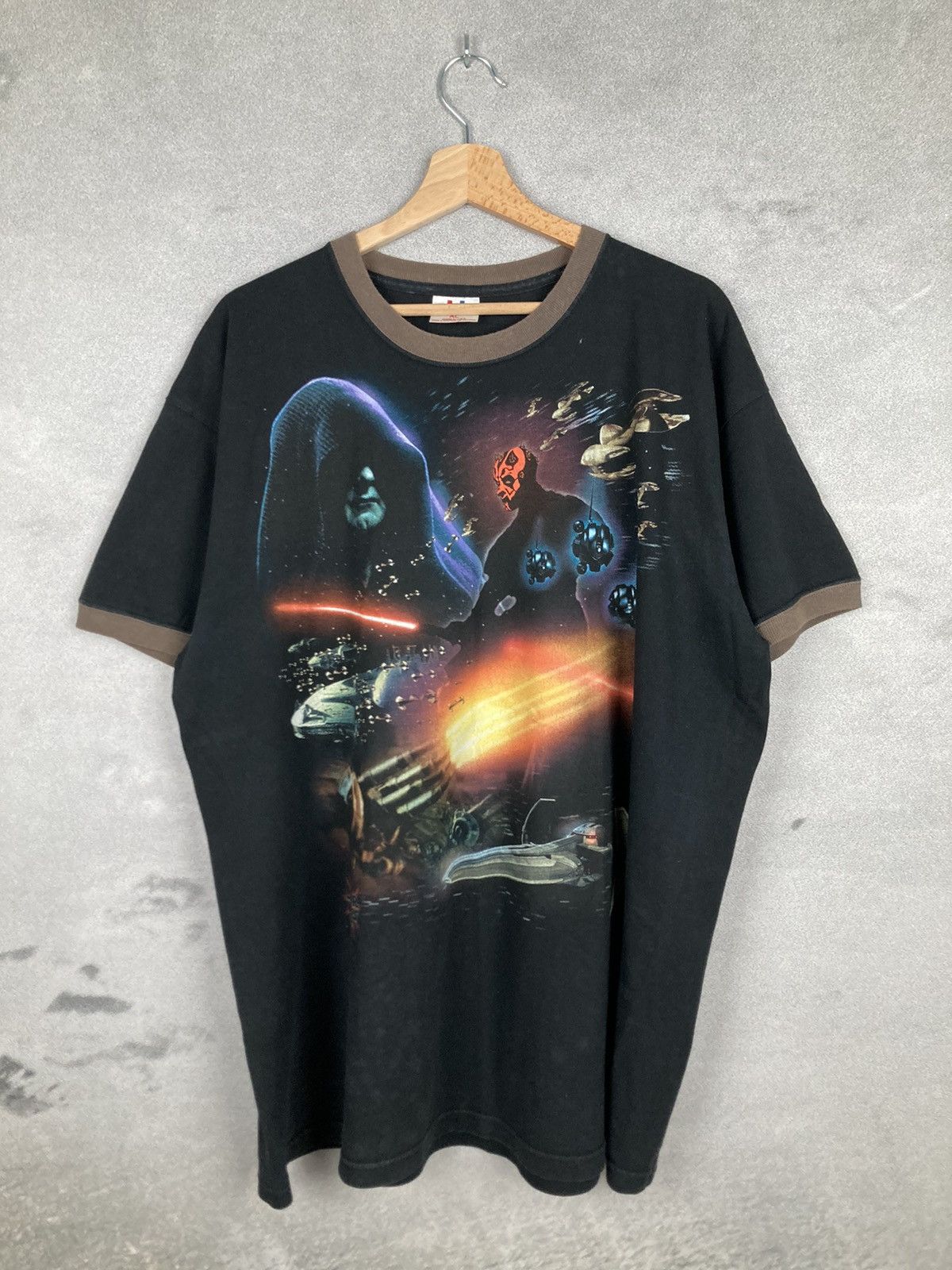 image of Vintage 90's Star Wars Aop Movie Graphic Tee Made In Usa in Black, Men's (Size XL)