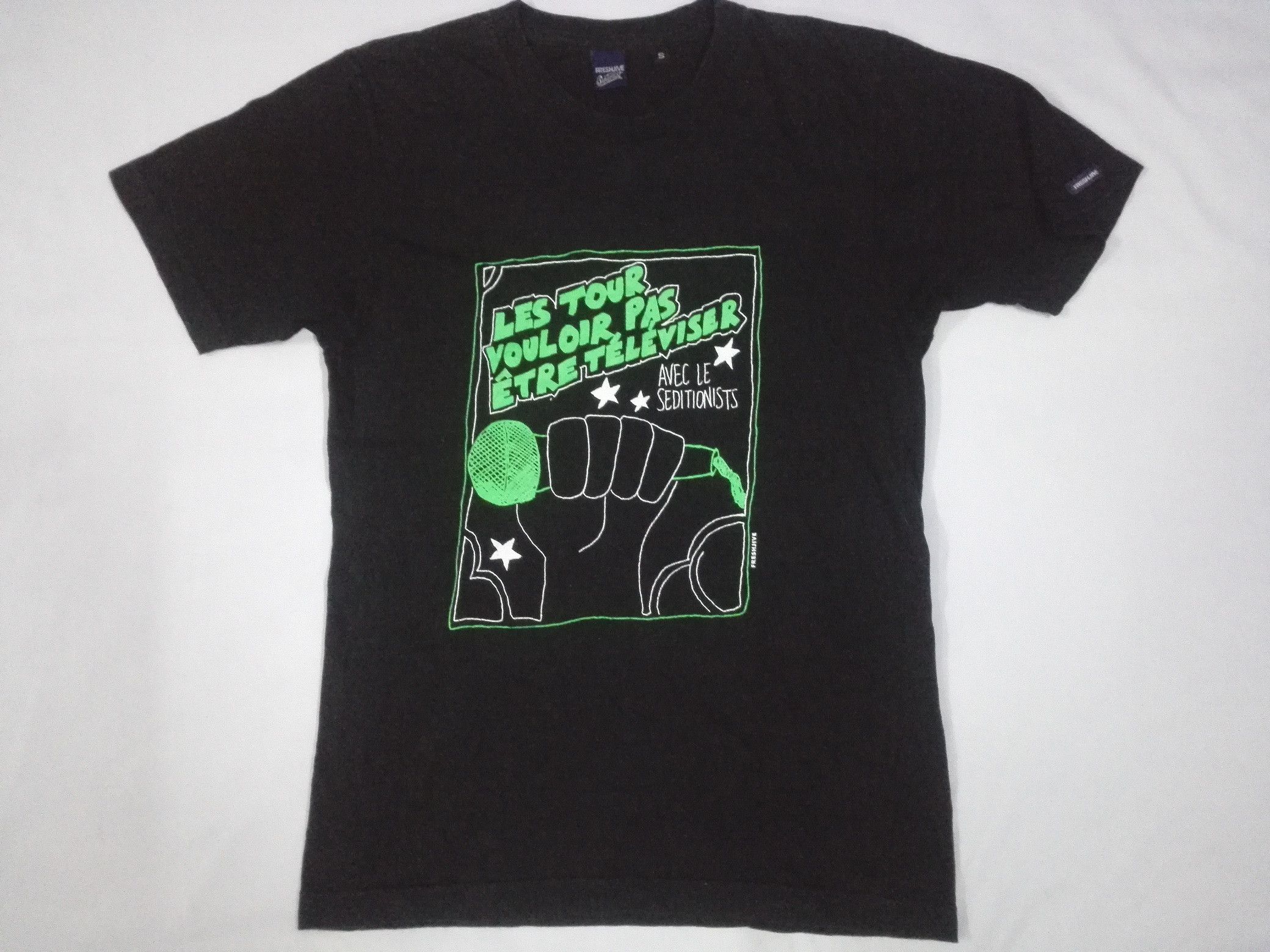 image of Freshjive x Made In USA Fresh Jive Seditionists Microphone Music Les Tour Tee in Black (Size Small)