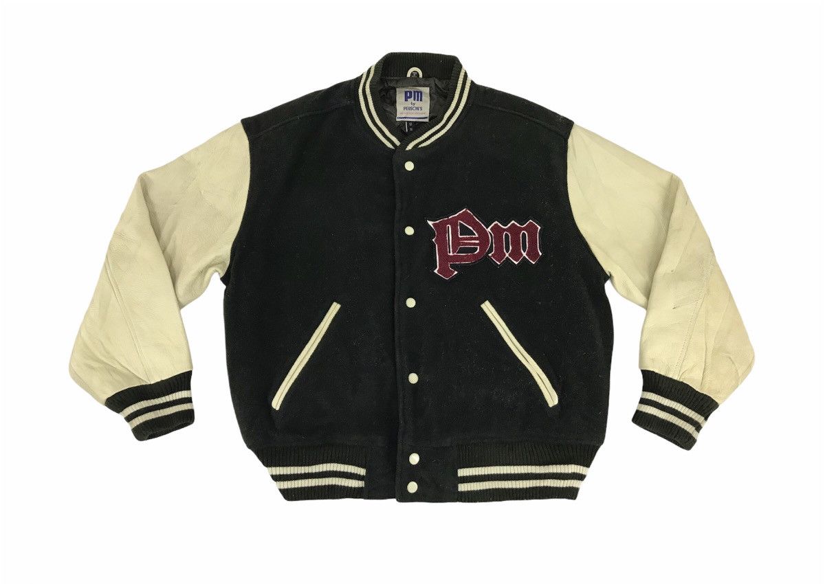 PERSON'S × Vintage 90s PM By Person’s Embroidery Varsity Jacket Leather Size US L / EU 52-54 / 3 - 2 Thumbnail