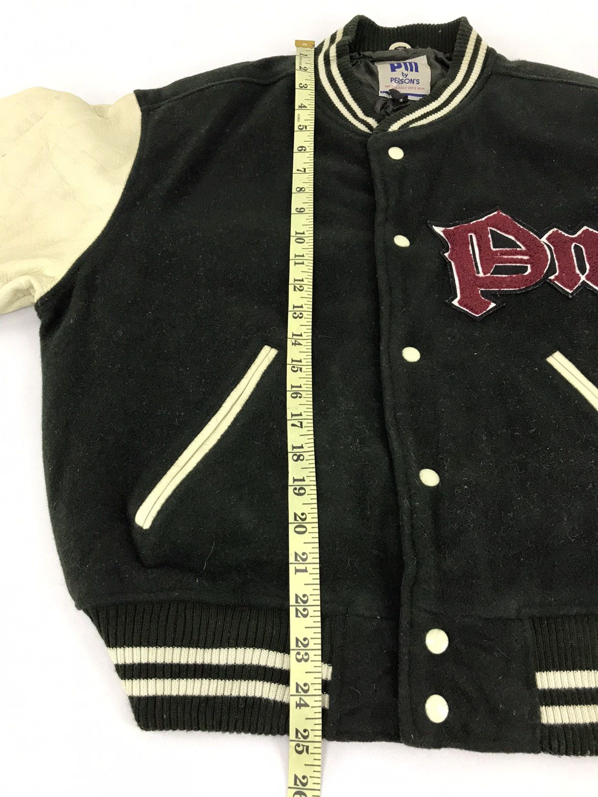 PERSON'S × Vintage 90s PM By Person’s Embroidery Varsity Jacket Leather Size US L / EU 52-54 / 3 - 10 Thumbnail