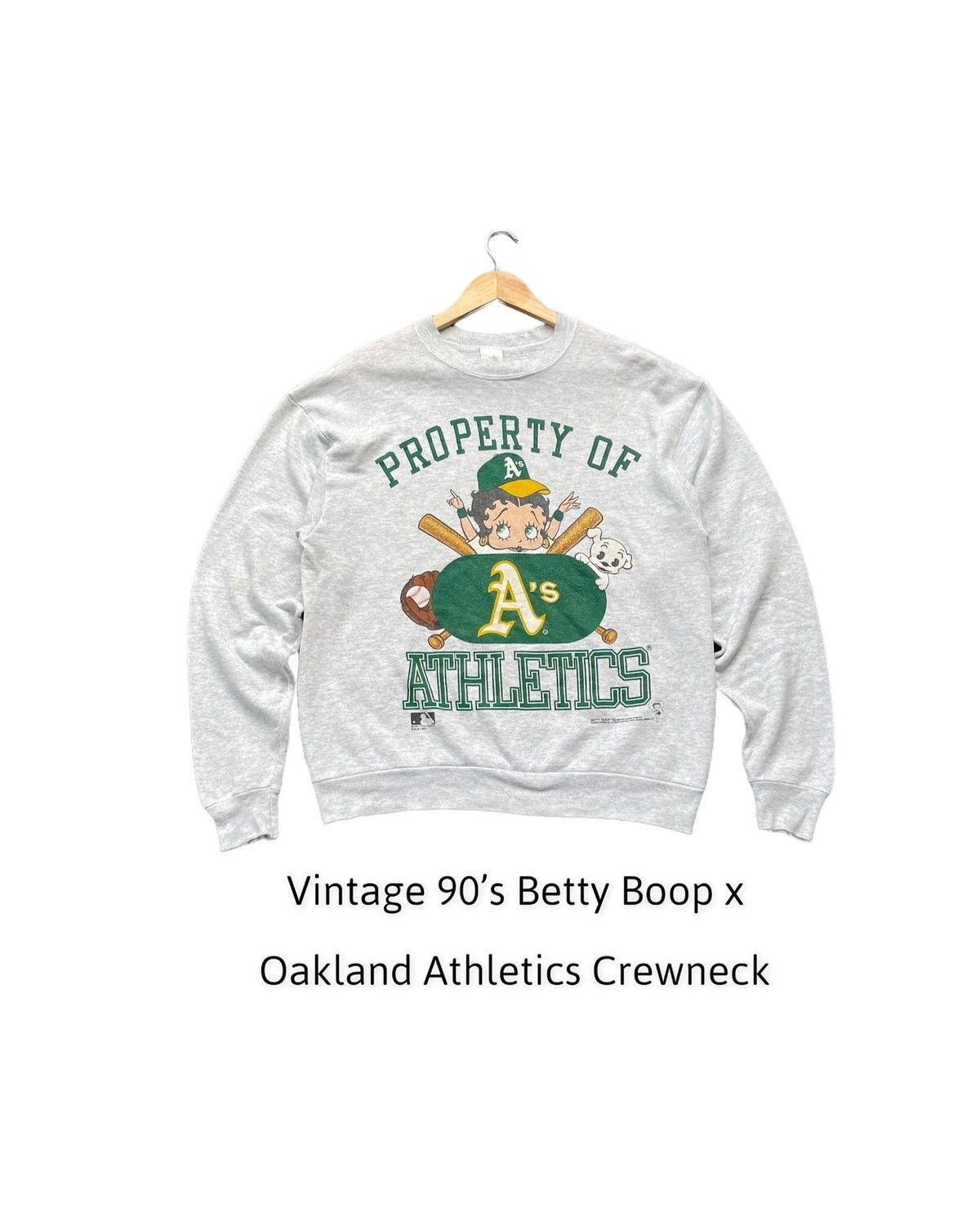 image of Made In USA x Mlb Stealsvintage 1992 Betty Boop X Oakland Athletics Crewneck in Grey (Size Large)