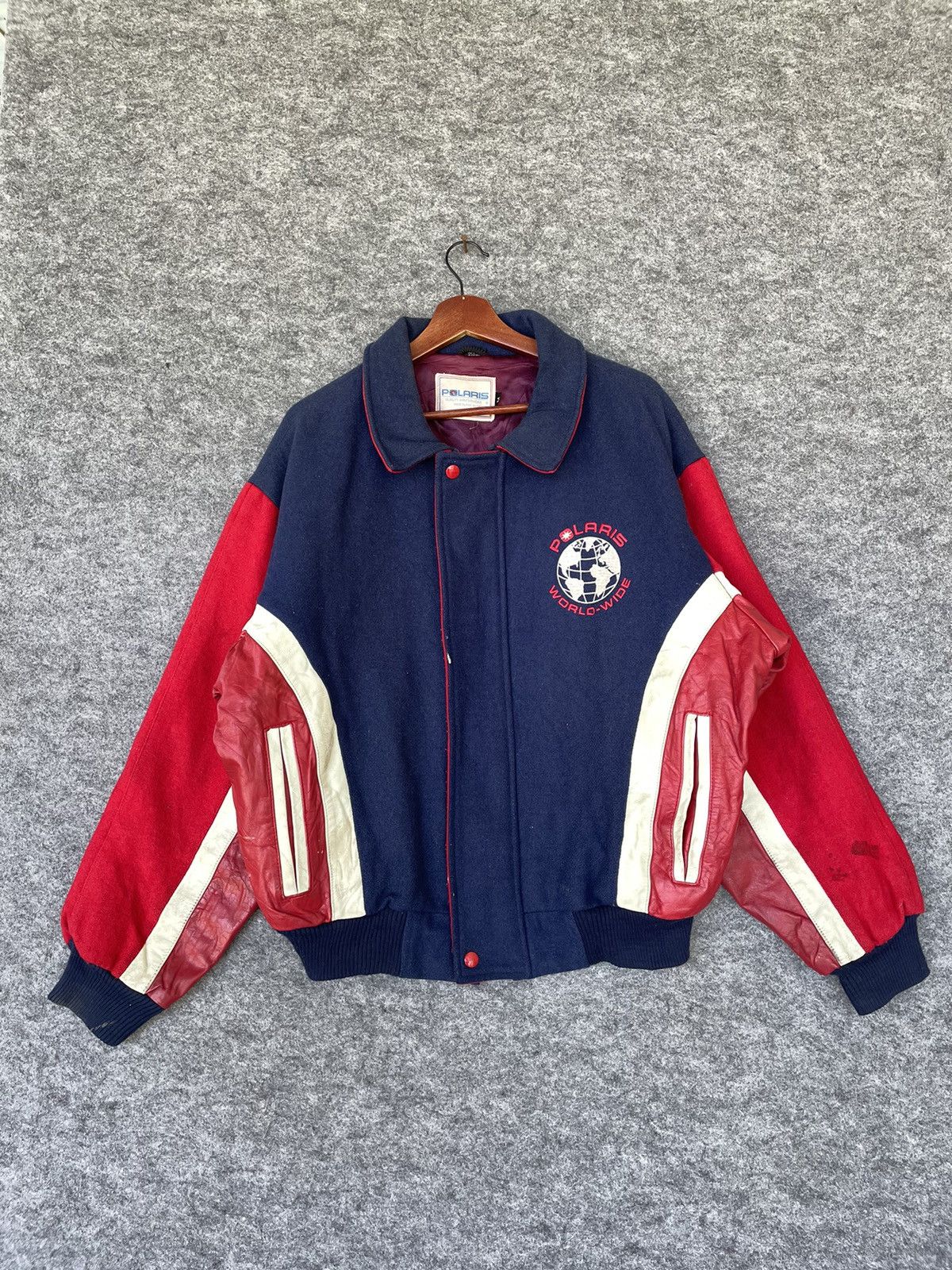 Vintage VINTAGE POLARIS WORLDWIDE EMBOIDERY VARSITY LEATHER JACKET Size US M / EU 48-50 / 2 - 3 Thumbnail