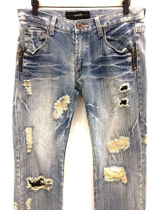 Japanese Brand Limited Distressed Patchwork Design Denim Pant Size US 32 / EU 48 - 2 Thumbnail