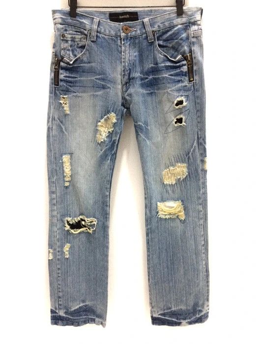 Japanese Brand Limited Distressed Patchwork Design Denim Pant Size US 32 / EU 48 - 1 Thumbnail
