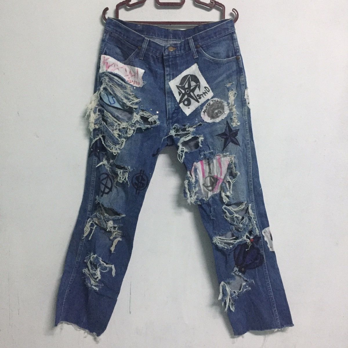 Japanese Brand Wrangler Destroyed Custom Jeans Denim Pant Size US 35 - 1 Thumbnail