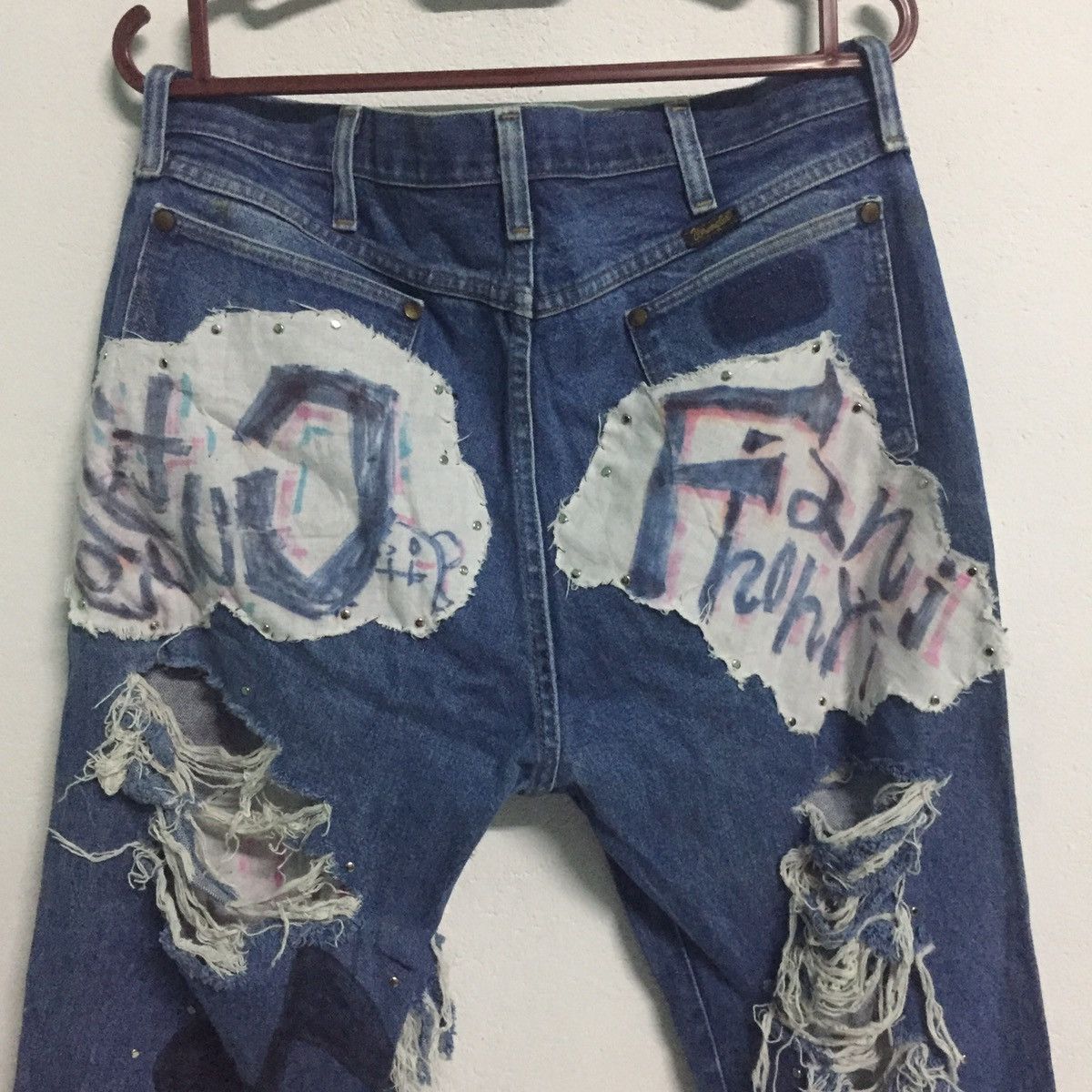 Japanese Brand Wrangler Destroyed Custom Jeans Denim Pant Size US 35 - 7 Thumbnail