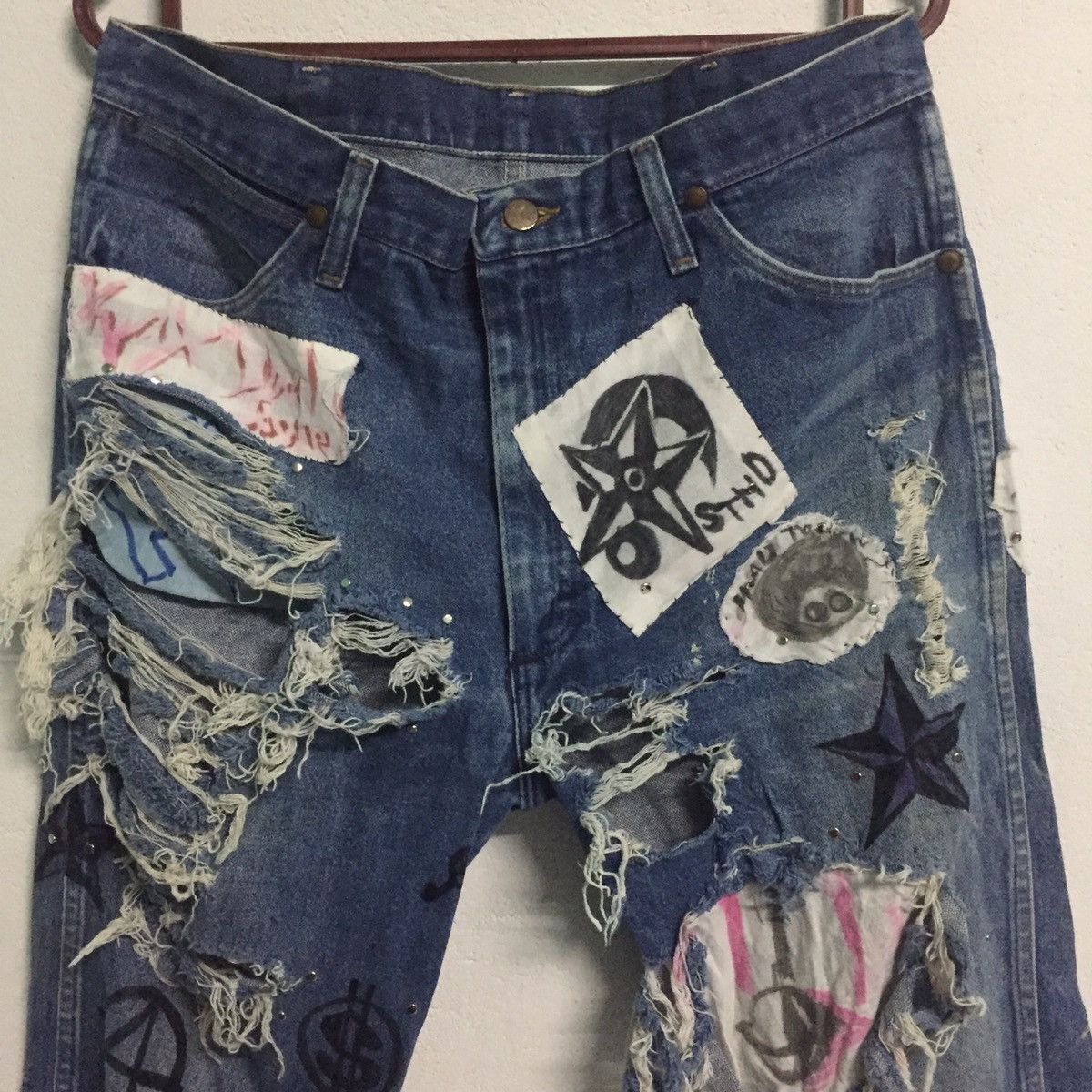 Japanese Brand Wrangler Destroyed Custom Jeans Denim Pant Size US 35 - 2 Thumbnail