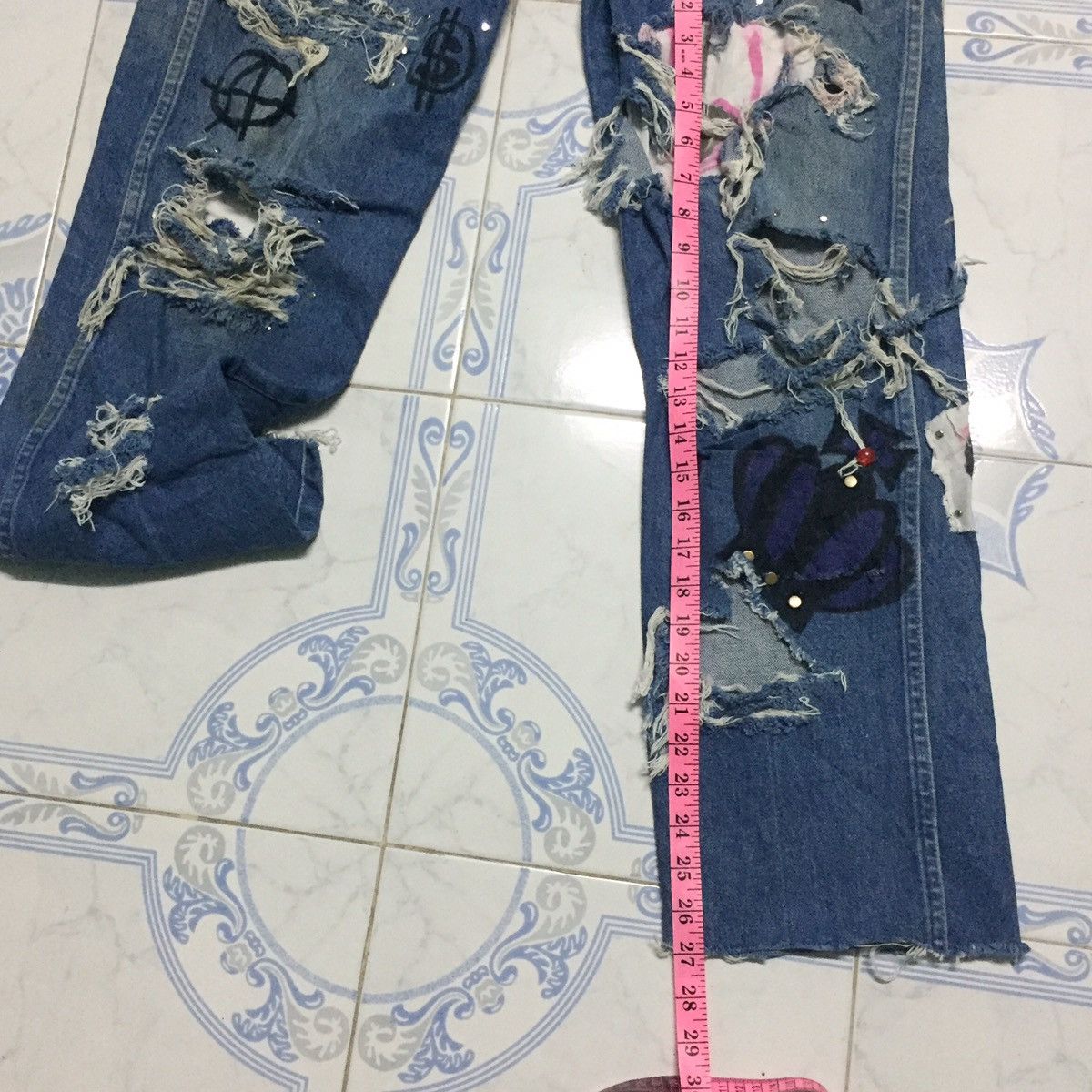 Japanese Brand Wrangler Destroyed Custom Jeans Denim Pant Size US 35 - 17 Thumbnail