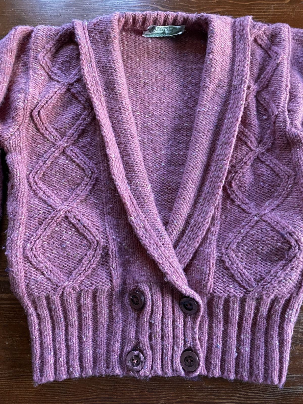 Vintage Vintage 80s Donegal Waist Button Pink Wool Cardigan Sweater Size M / US 6-8 / IT 42-44 - 3 Thumbnail