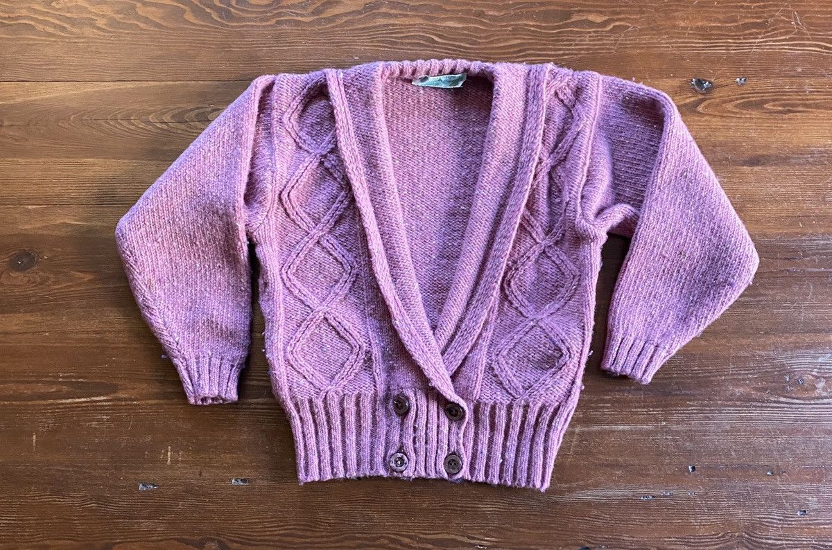 Vintage Vintage 80s Donegal Waist Button Pink Wool Cardigan Sweater Size M / US 6-8 / IT 42-44 - 2 Thumbnail