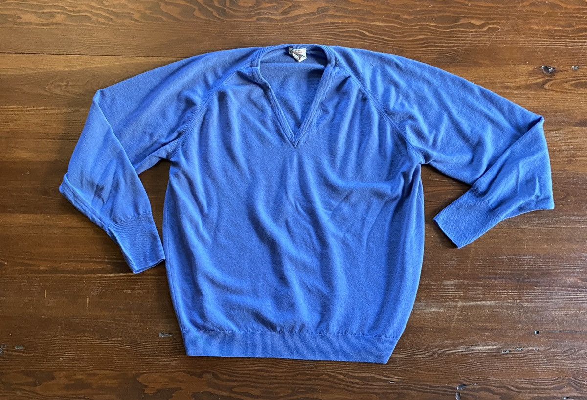Vintage Vintage 80’s St. Michael V-Neck Blue Raglan Wool Sweater Size US L / EU 52-54 / 3 - 2 Thumbnail