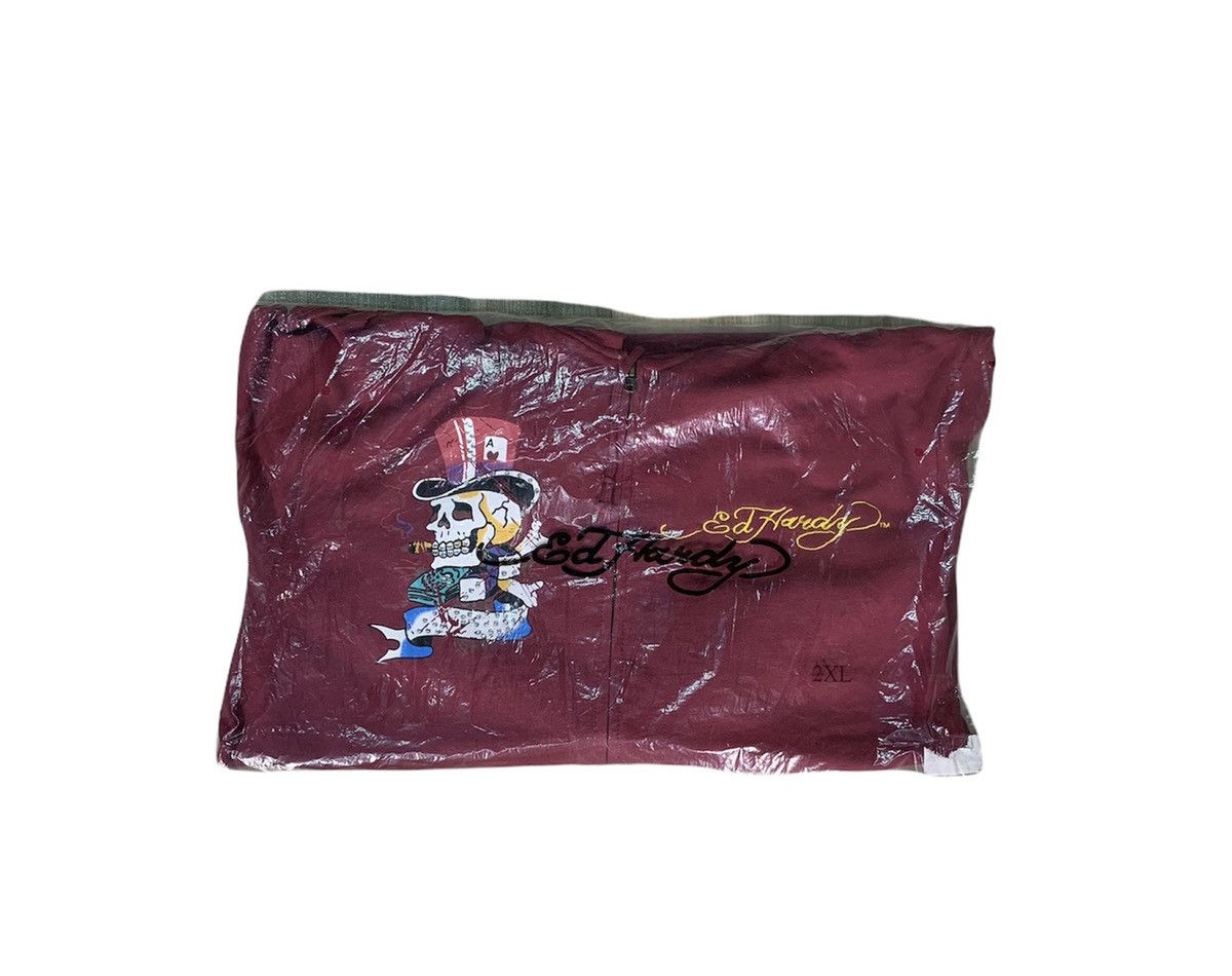 image of Archival Clothing Vintage Y2K NWT Ed Hardy Patches Hoodie in Maroon, Men's (Size 2XL)