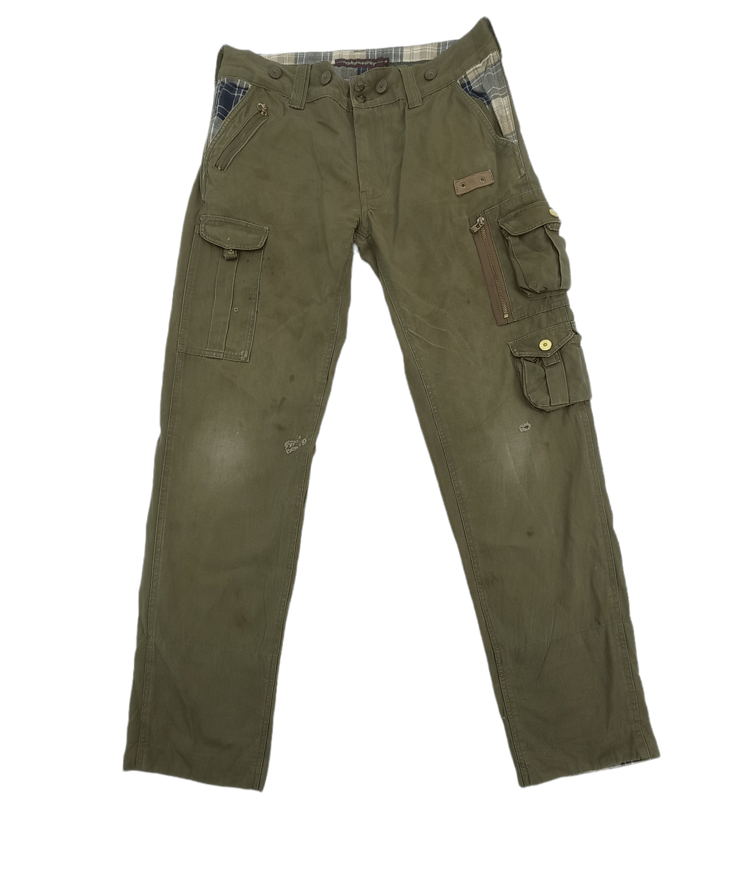 image of Archival Clothing Neutral Infinity Buckle Back Cargo Pants in Faded Green, Men's (Size 32)