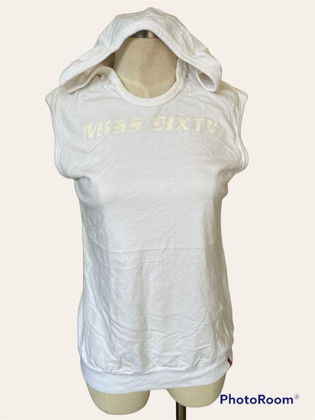 image of Miss Sixty x Vintage White Sleeveless Hoodie, Women's (Size Medium)