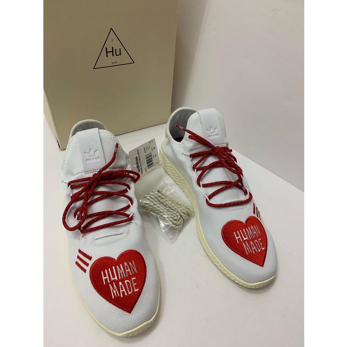 Adidas pharrell tennis hu human made white red