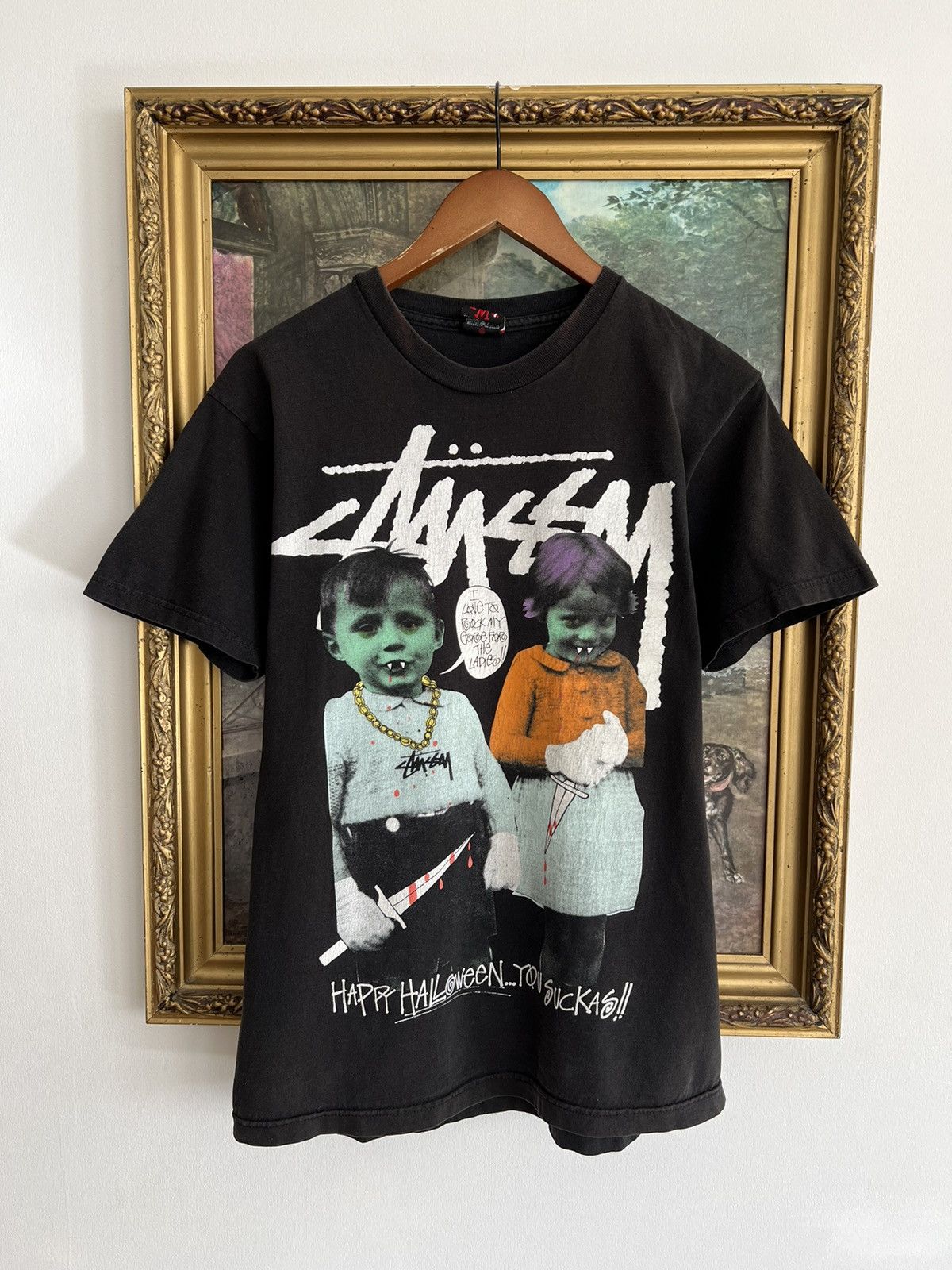 Stussy Vintage 2000s Stussy Happy Halloween You Suckas Black Tee Size US M / EU 48-50 / 2 - 2 Thumbnail
