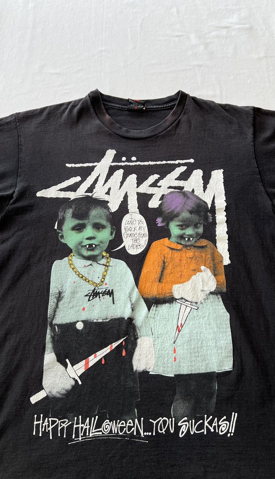 Stussy Vintage 2000s Stussy Happy Halloween You Suckas Black Tee Size US M / EU 48-50 / 2 - 5 Thumbnail