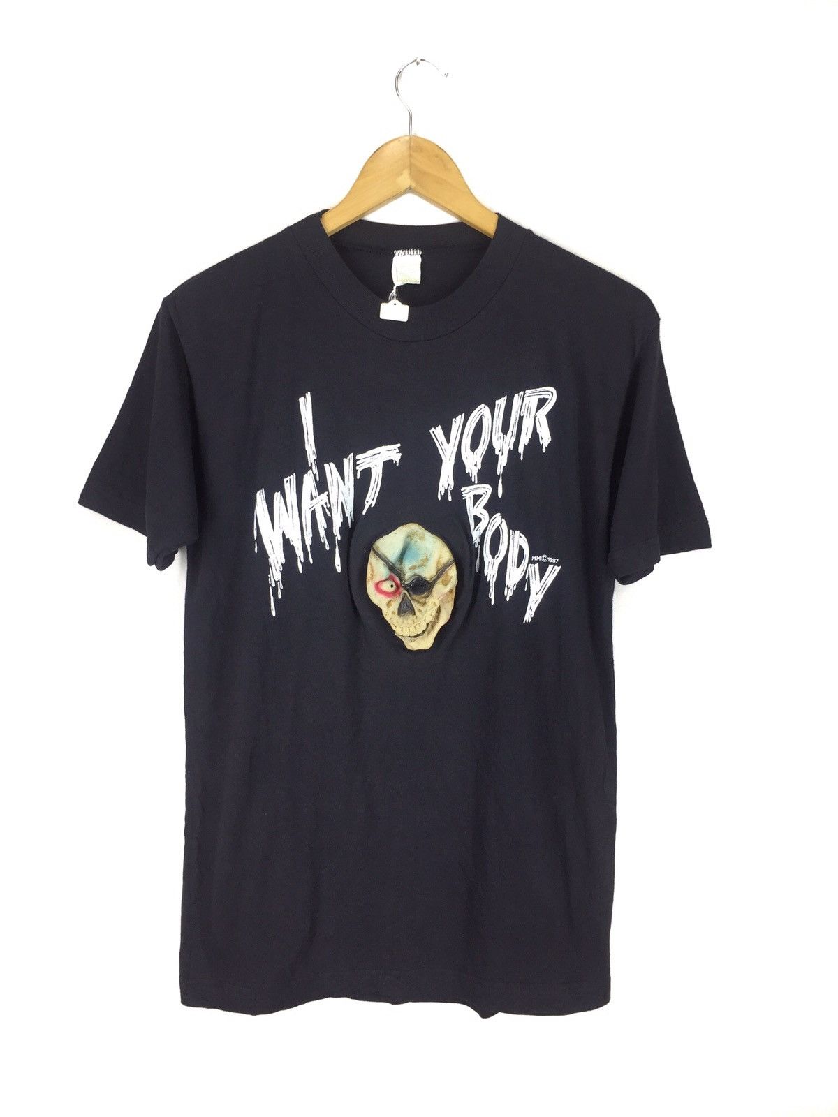 image of Vintage 1987 Tshirt "i Want Your Body" in Black, Men's (Size Medium)