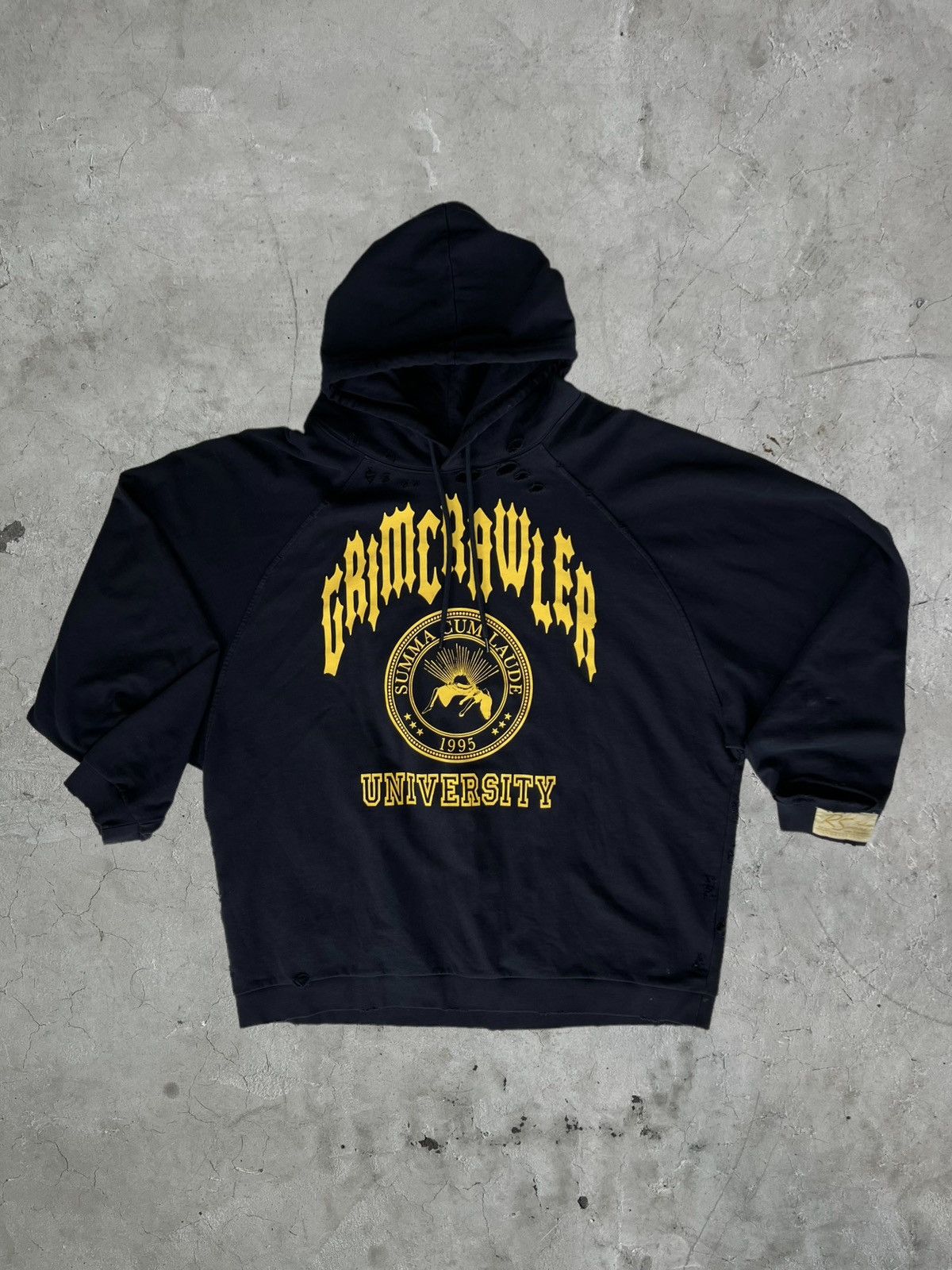 image of Ss/22 Raf Simons Oversized Grimcrawler University Hoodie in Navy, Men's (Size XL)