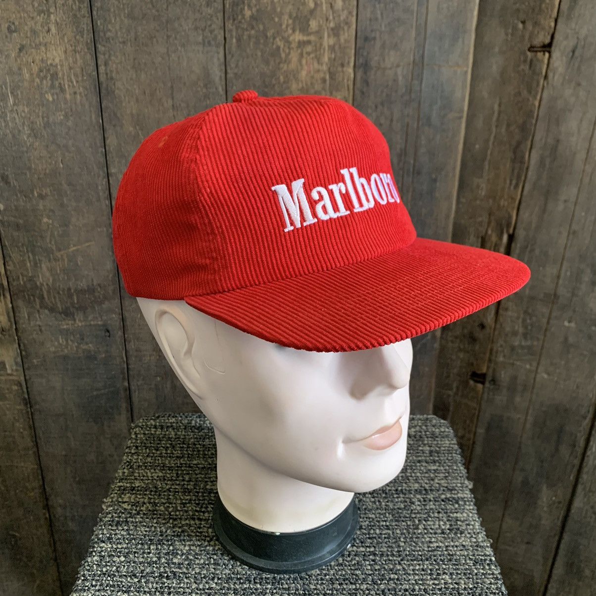 VTG Marlboro Vintage Corduroy Hat Cap Red Snap Back