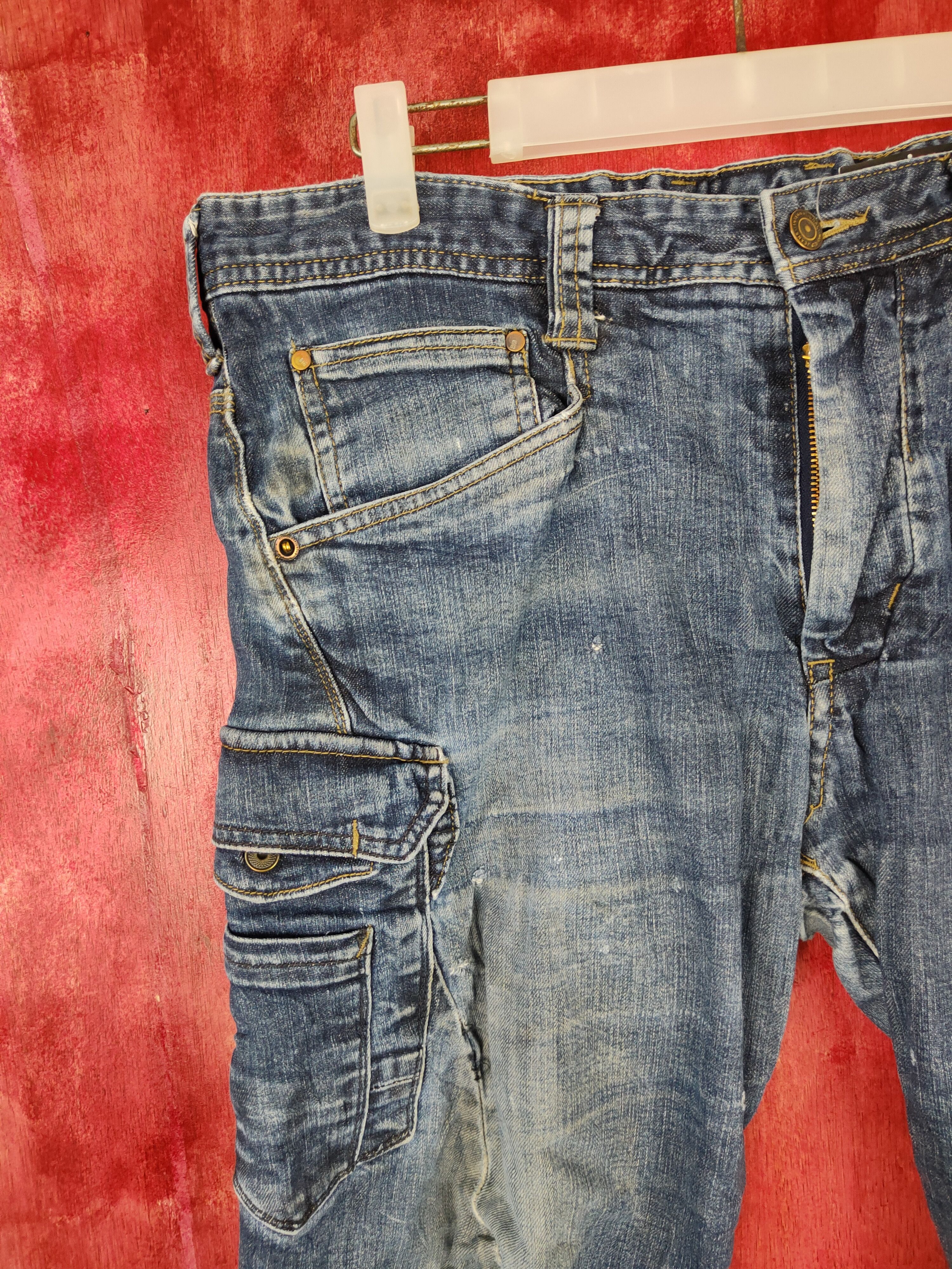 Japanese Brand Even River Blue multi pocket tactical cargo Jeans #4936 Size US 34 / EU 50 - 3 Thumbnail
