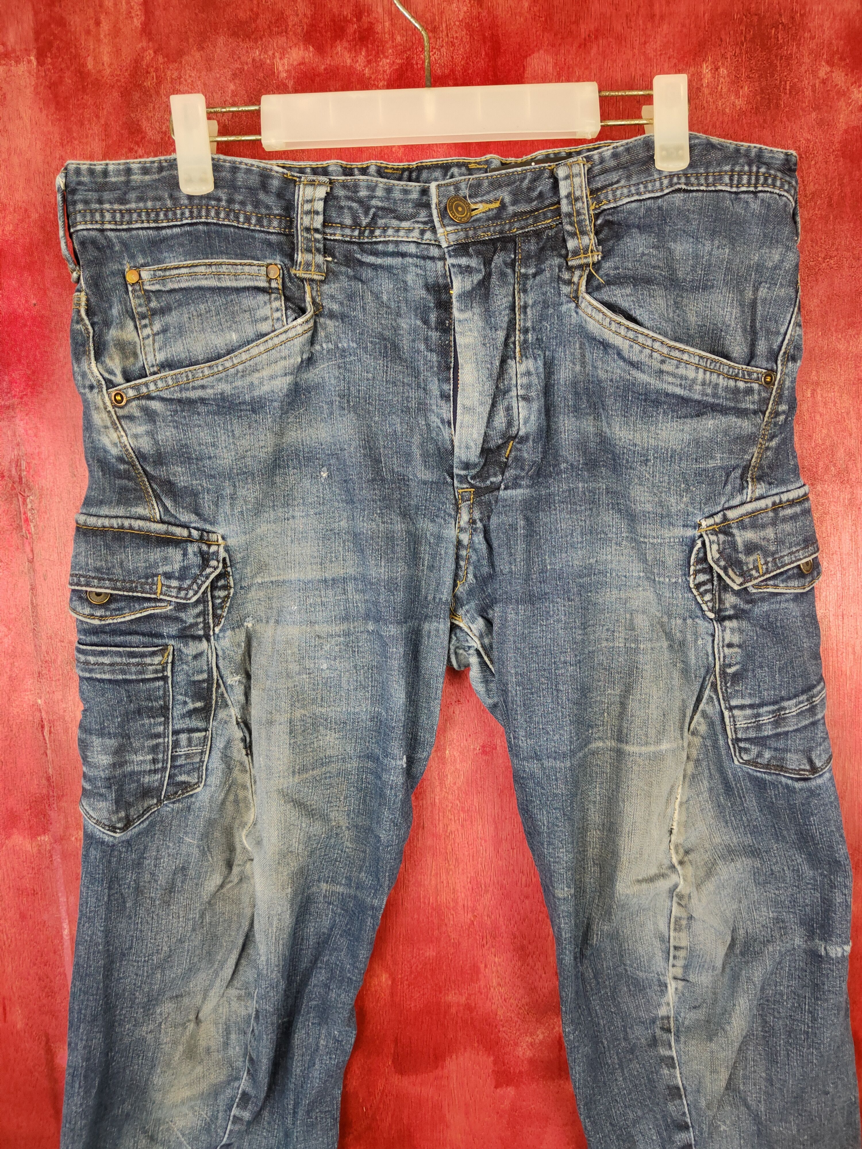 Japanese Brand Even River Blue multi pocket tactical cargo Jeans #4936 Size US 34 / EU 50 - 2 Thumbnail