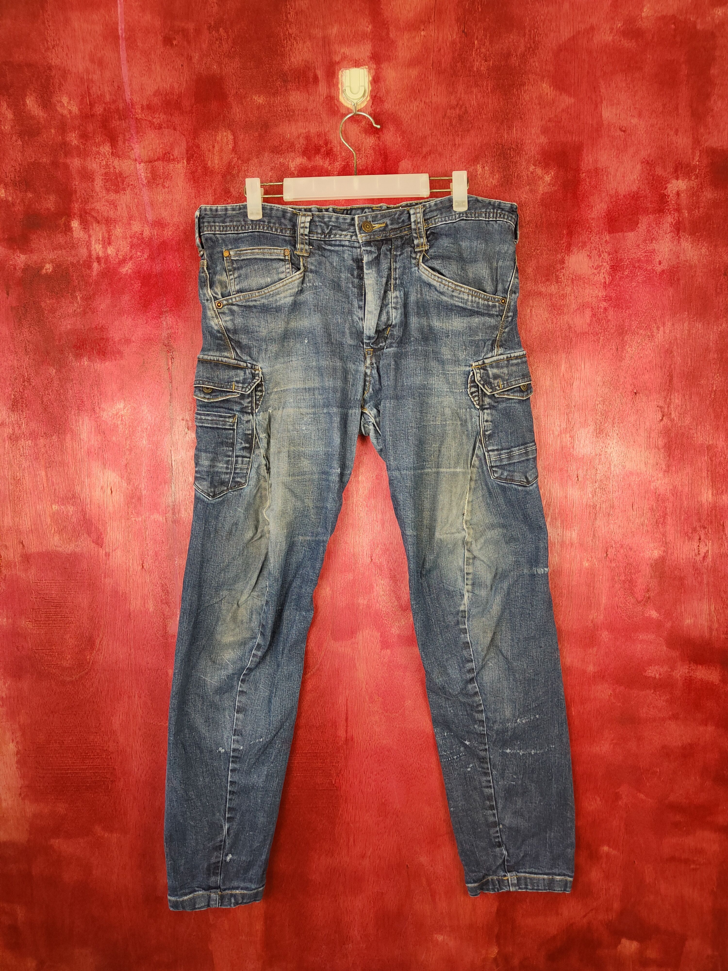 Japanese Brand Even River Blue multi pocket tactical cargo Jeans #4936 Size US 34 / EU 50 - 1 Thumbnail