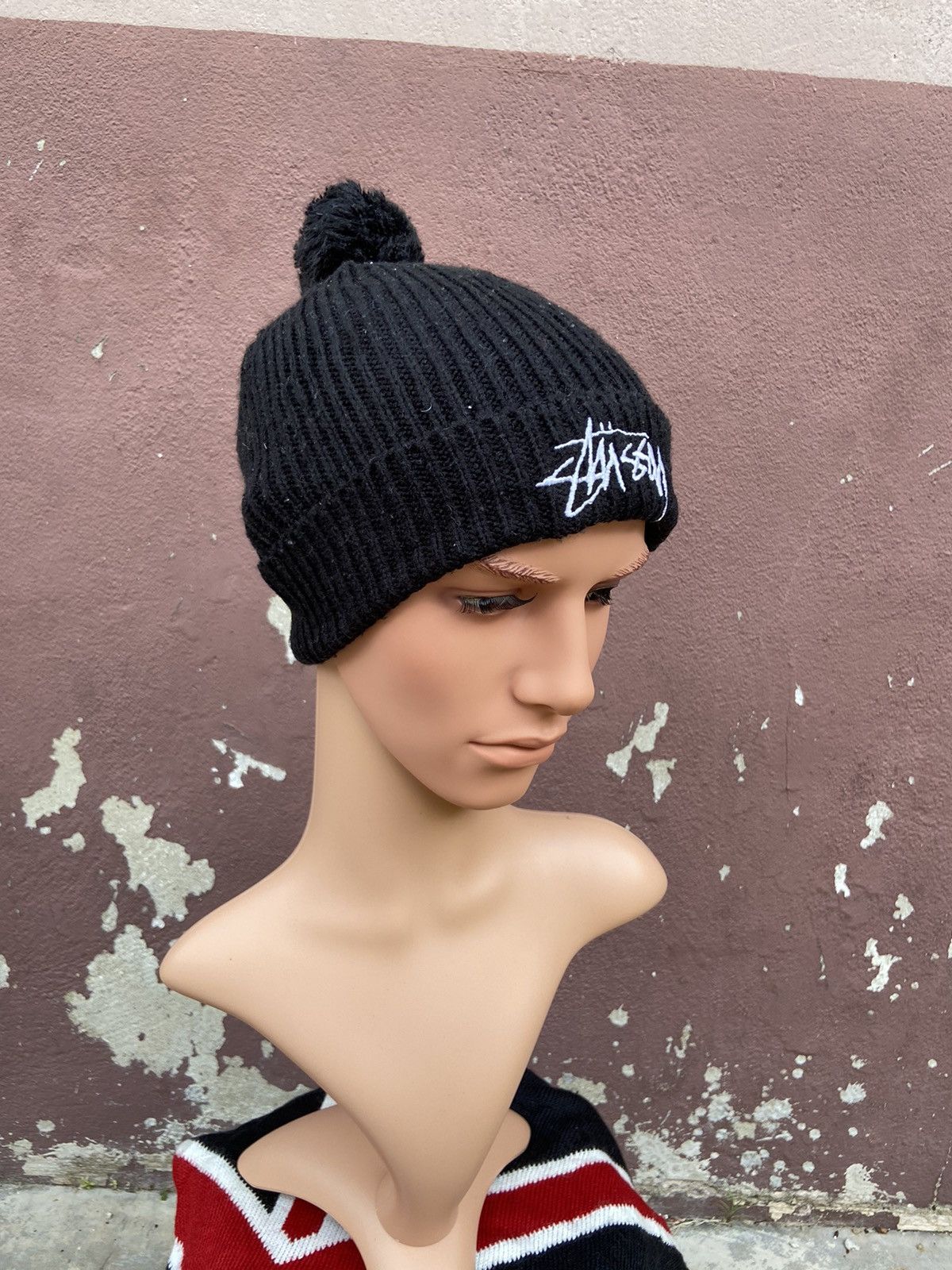 image of Archival Clothing x Stussy Vintage Stussy Spellout Beanie Hat in Black, Men's