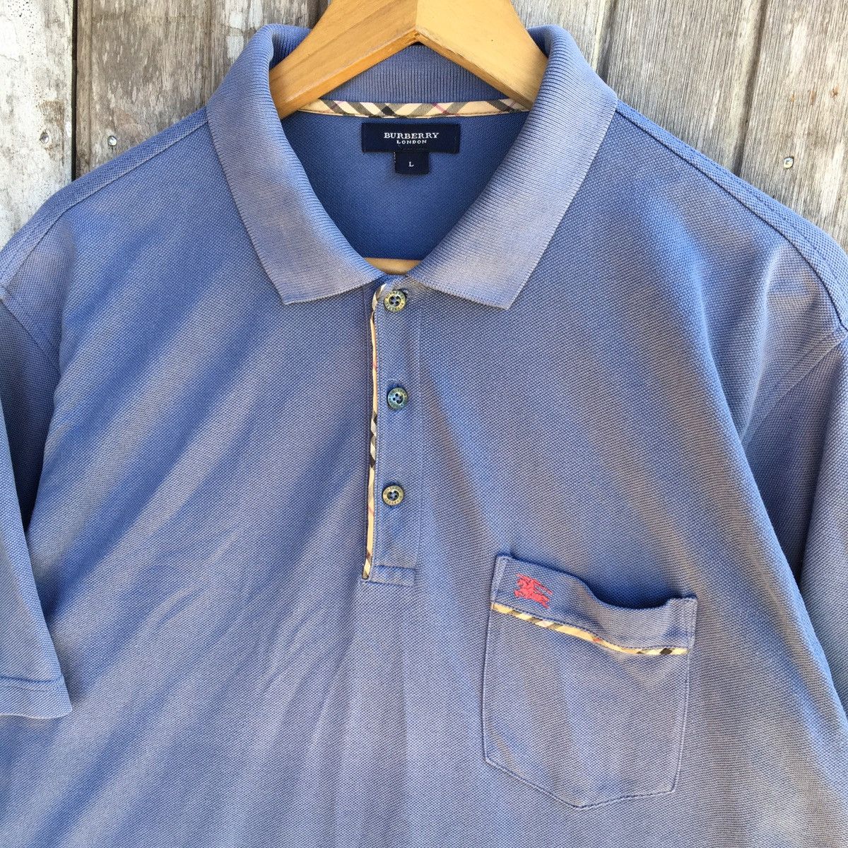 Burberry Thrashed Faded Vintage Burberry London Nova Check Polo Tee Size US L / EU 52-54 / 3 - 3 Thumbnail