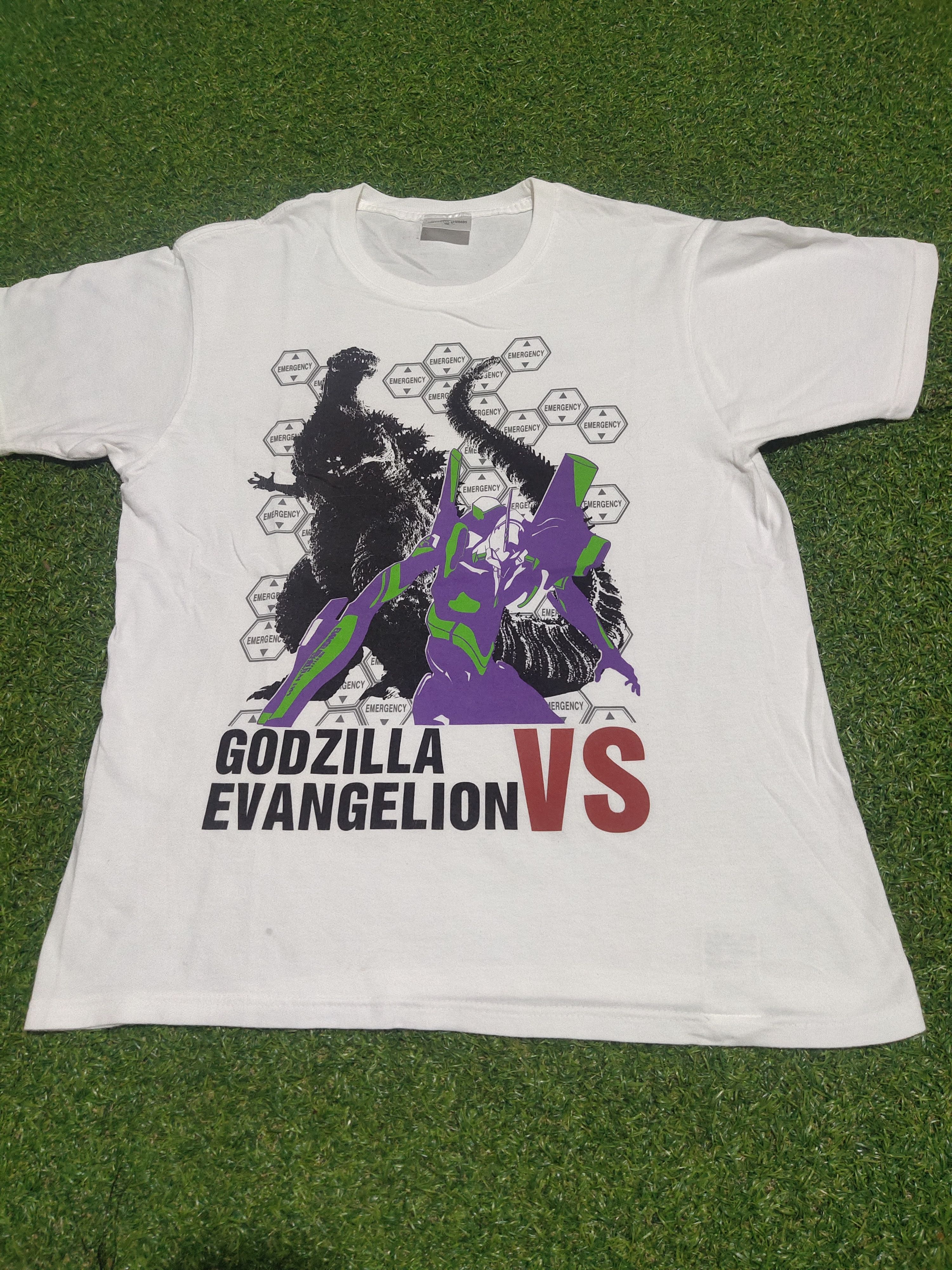image of Anima x Movie Vintage Anime Evangelion Vs Godzilla Movie in White, Men's (Size Medium)