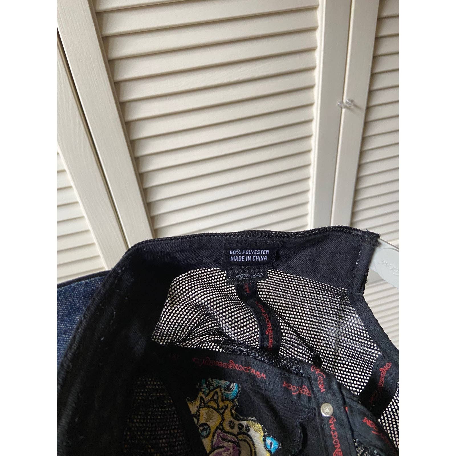 Ed Hardy × Vintage Vintage Y2K Ed Hardy Skull King Black Trucker Hat Mesh Cap Size ONE SIZE - 6 Thumbnail