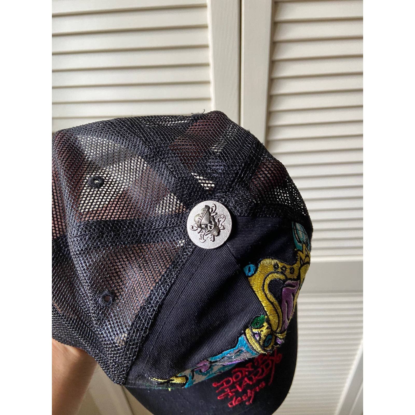 Ed Hardy × Vintage Vintage Y2K Ed Hardy Skull King Black Trucker Hat Mesh Cap Size ONE SIZE - 3 Thumbnail
