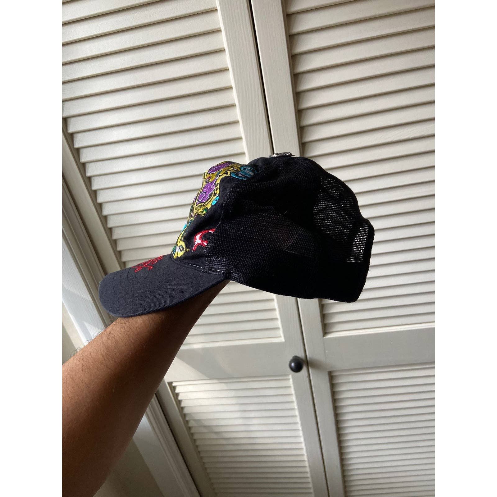 Ed Hardy × Vintage Vintage Y2K Ed Hardy Skull King Black Trucker Hat Mesh Cap Size ONE SIZE - 4 Thumbnail