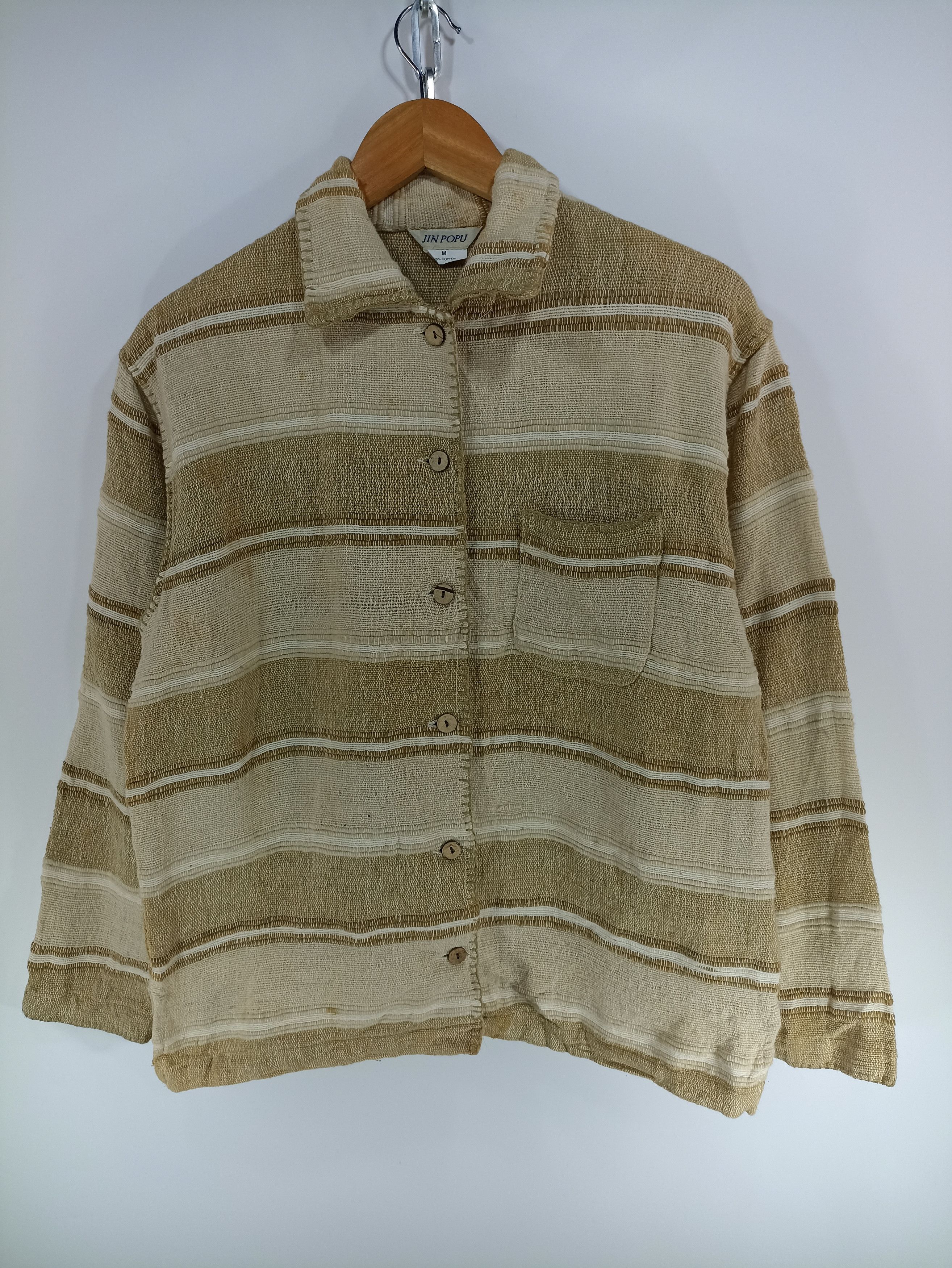 Japanese Brand × Vintage Vintage Jin Popu Thick Linen Shirt button up Size US M / EU 48-50 / 2 - 1 Thumbnail