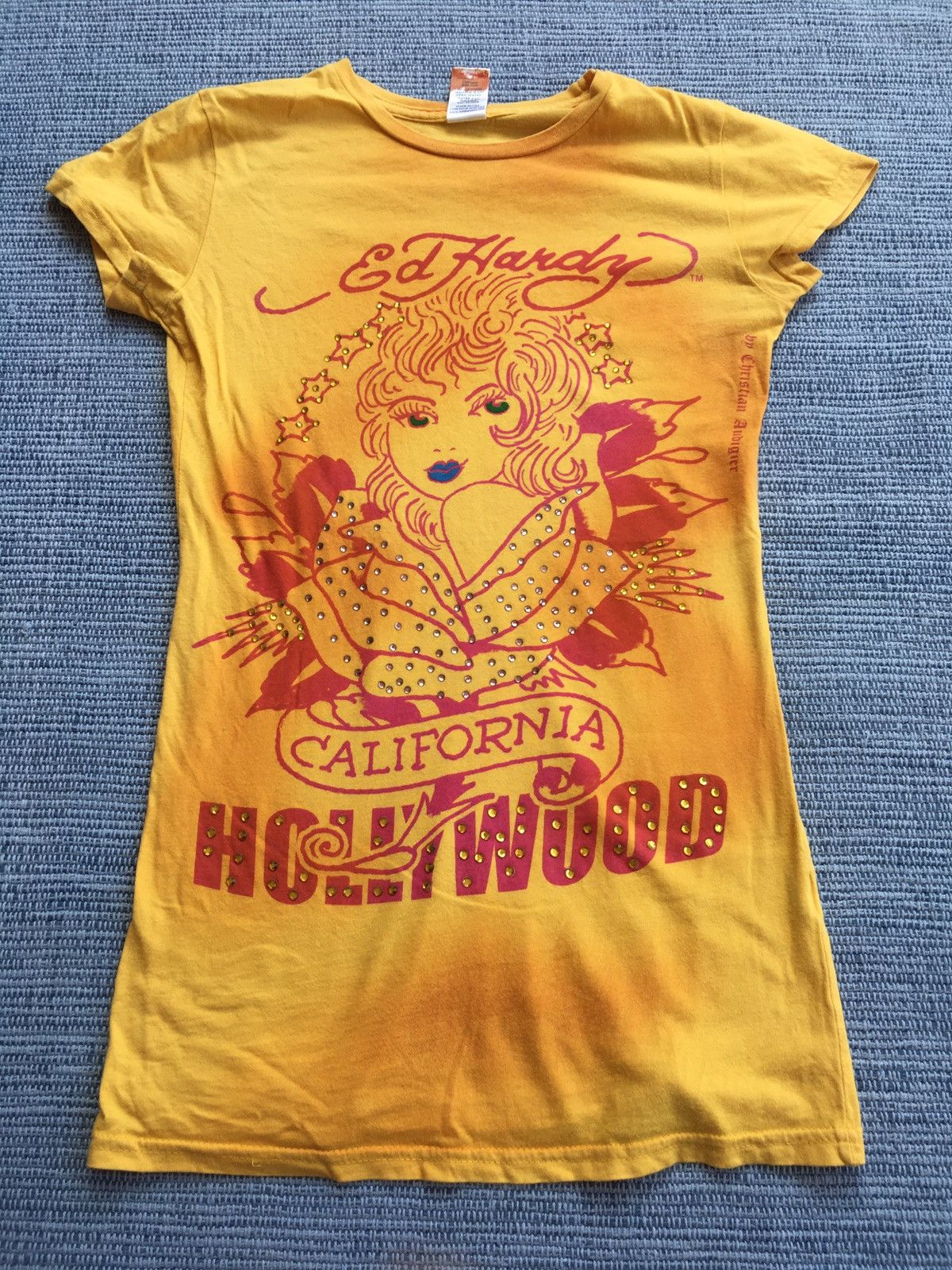 image of Ed Hardy California Hollywood Tee in Yellow, Men's (Size XS)